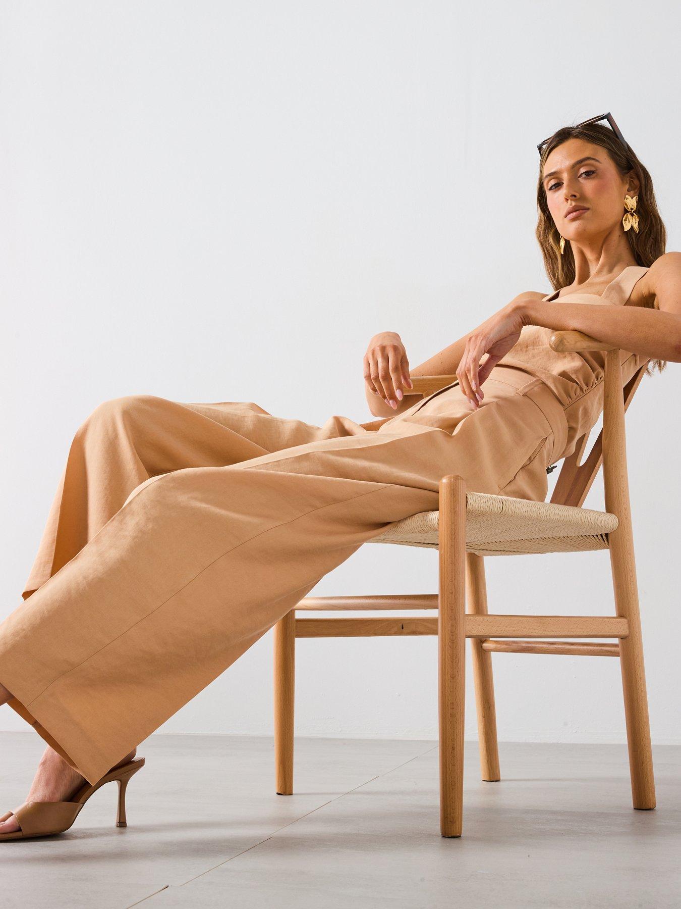 Image 4 of 6 of Mango Straight Lyocell Trousers With Pleats - Cream