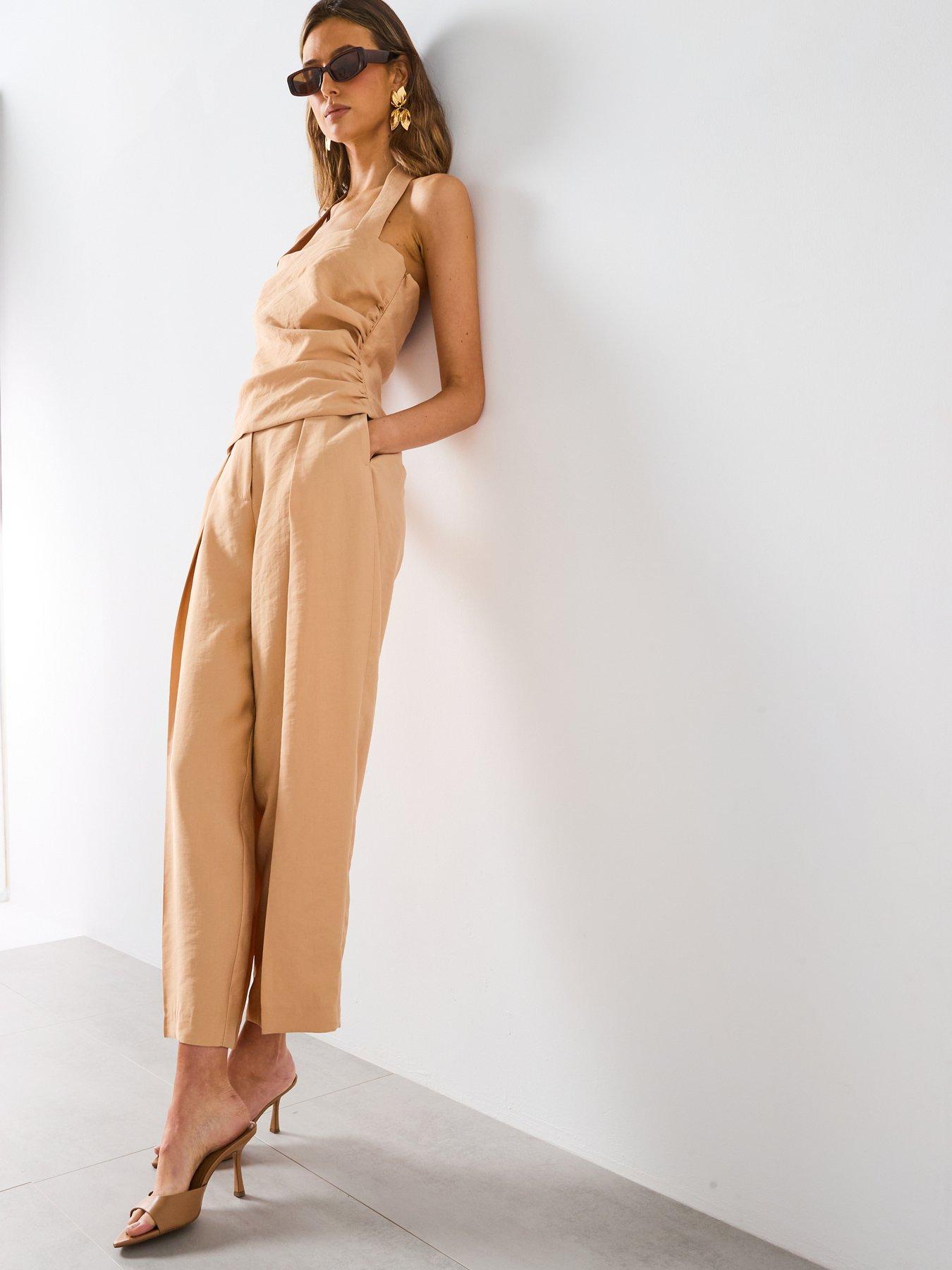 Image 6 of 6 of Mango Straight Lyocell Trousers With Pleats - Cream