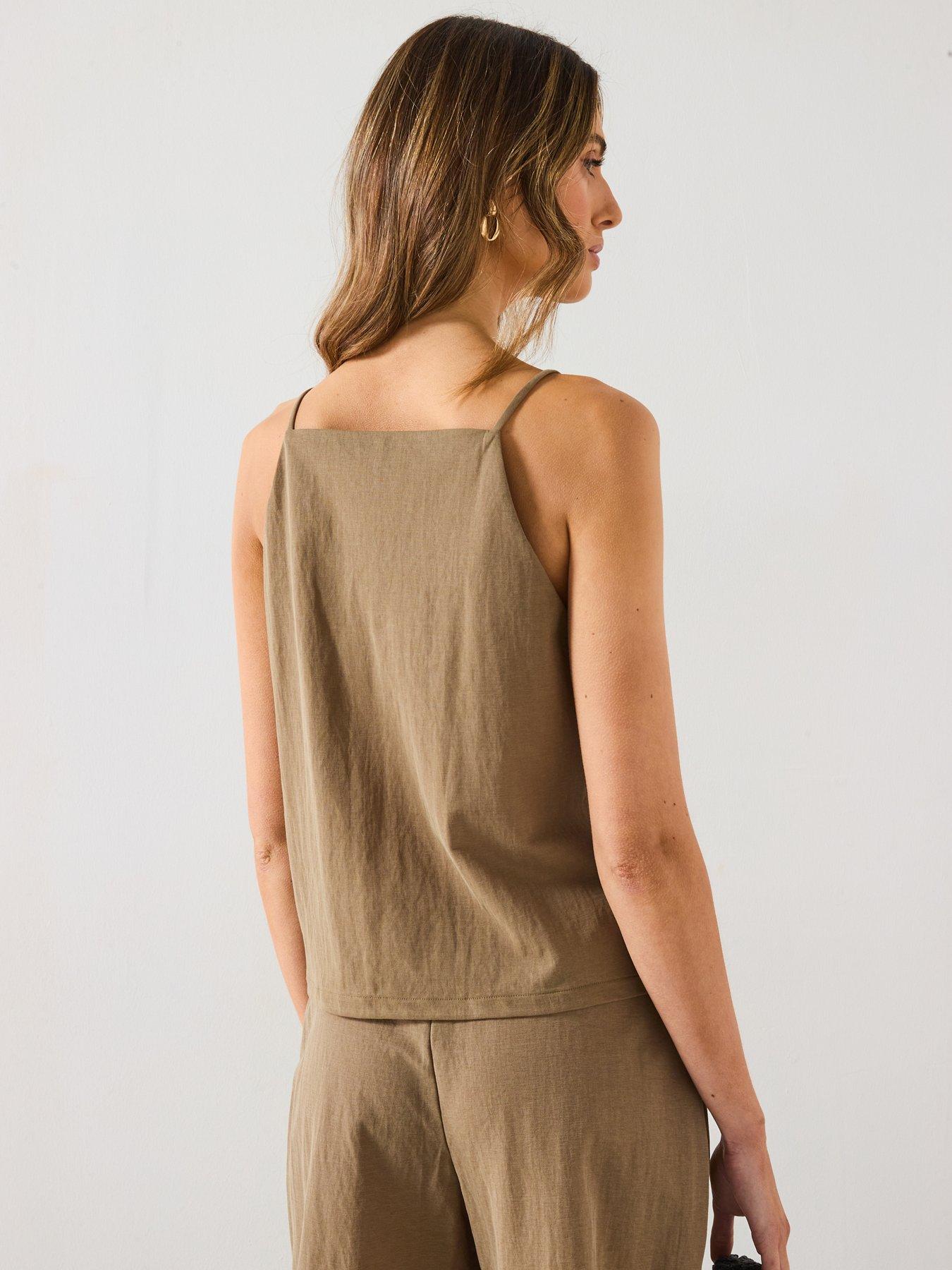 Image 2 of 6 of Mango Halter Neck Cotton Top - Khaki