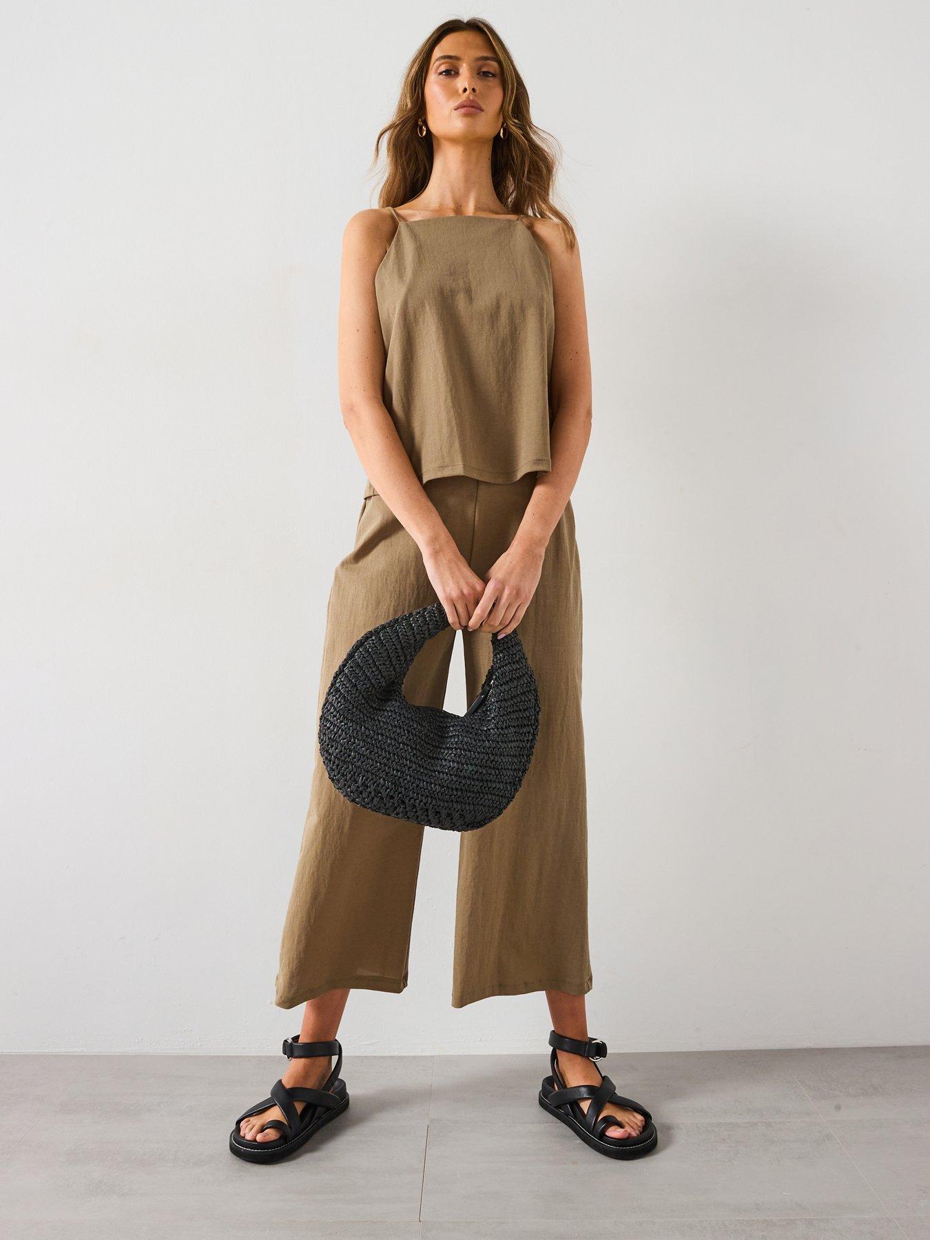 Image 3 of 6 of Mango Halter Neck Cotton Top - Khaki