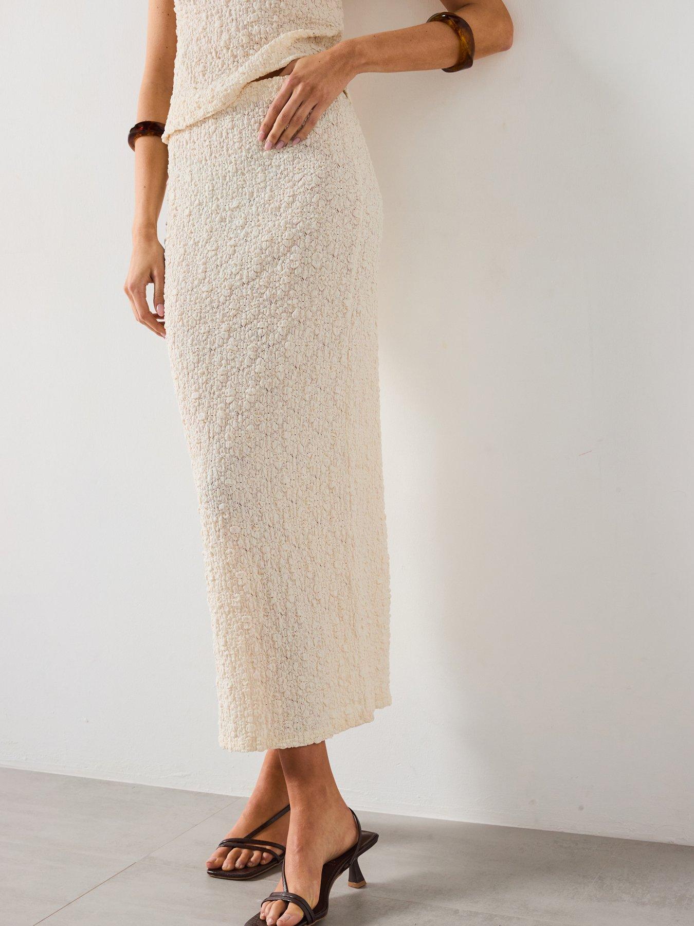 undefined Textured Fitted Skirt - Cream