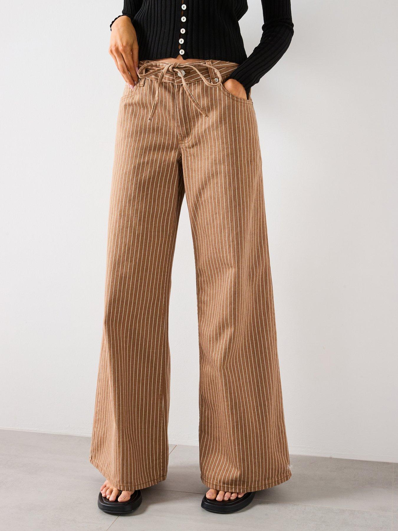 undefined Wide leg Jeans With Stripes And Belt - Brown
