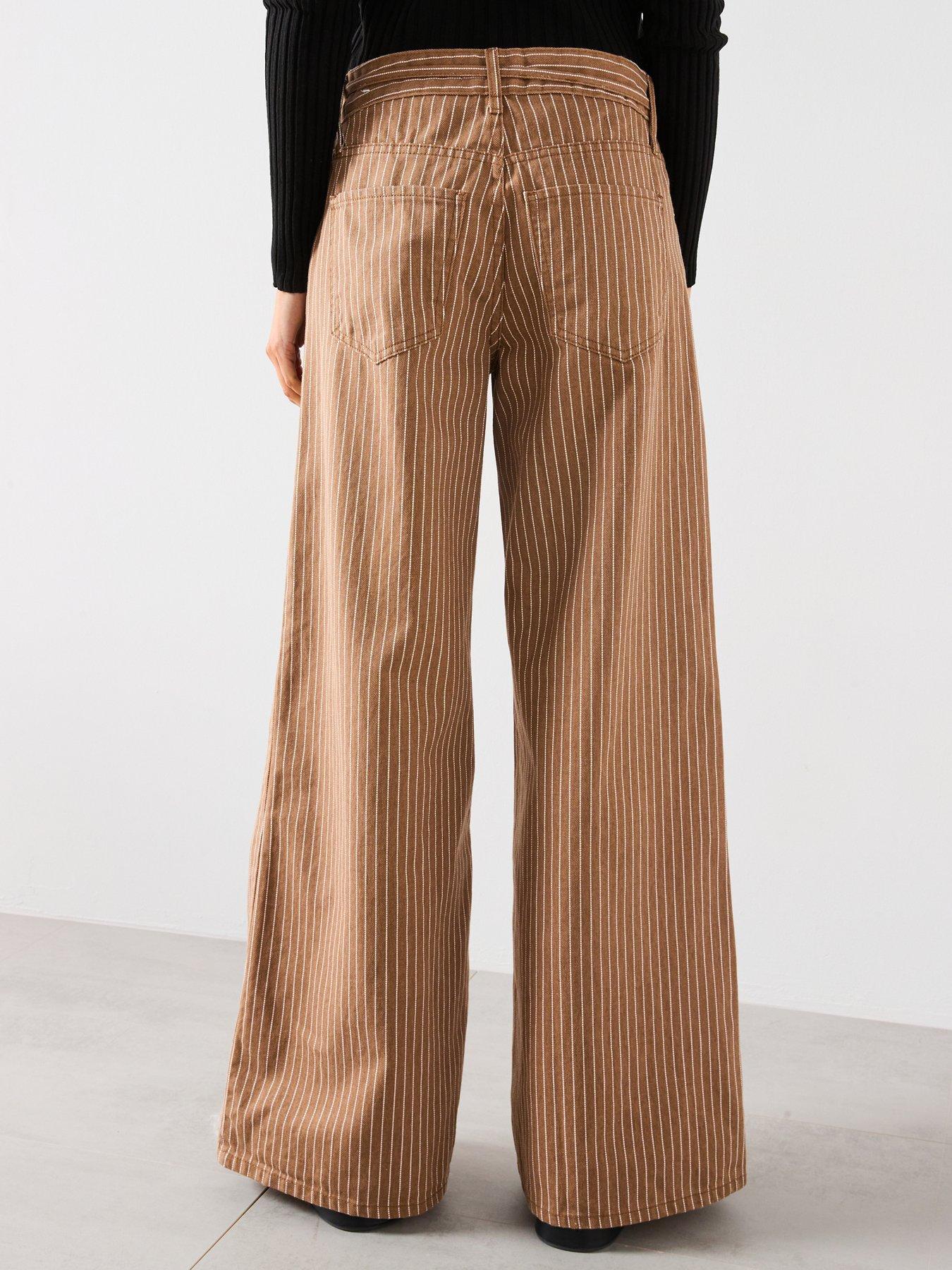 Image 2 of 6 of Mango Wide leg Jeans With Stripes And Belt - Brown
