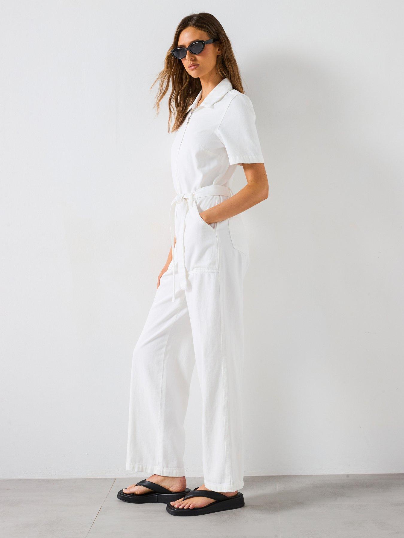 Mango Denim Jumpsuit Belt White Very