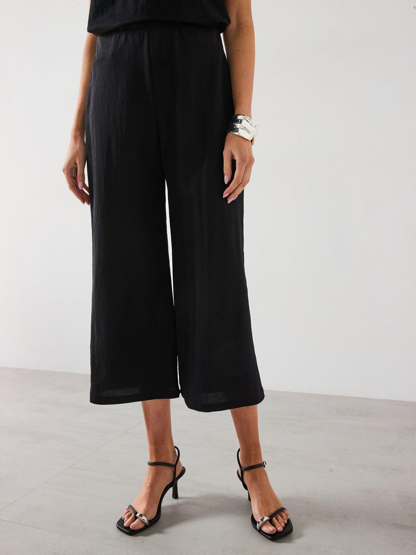 Mango Cropped Palazzo Trousers - Black