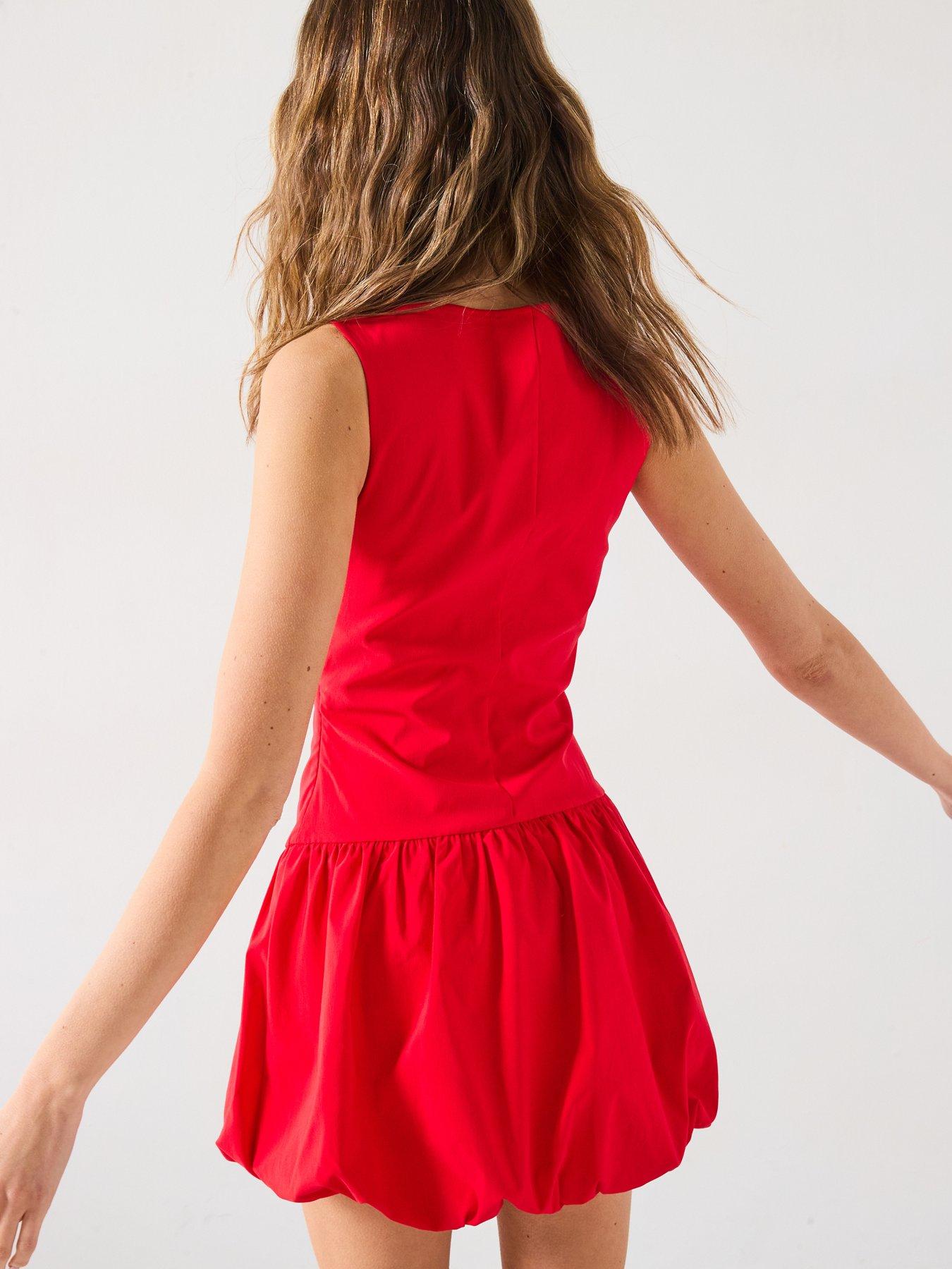 Image 4 of 6 of Mango Short Balloon Effect Dress - Red