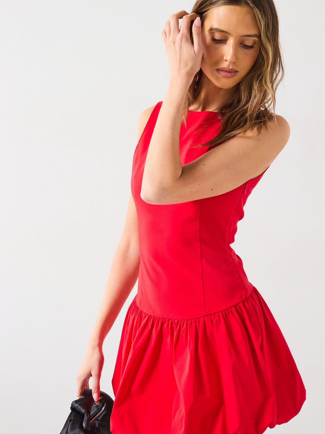 Image 5 of 6 of Mango Short Balloon Effect Dress - Red