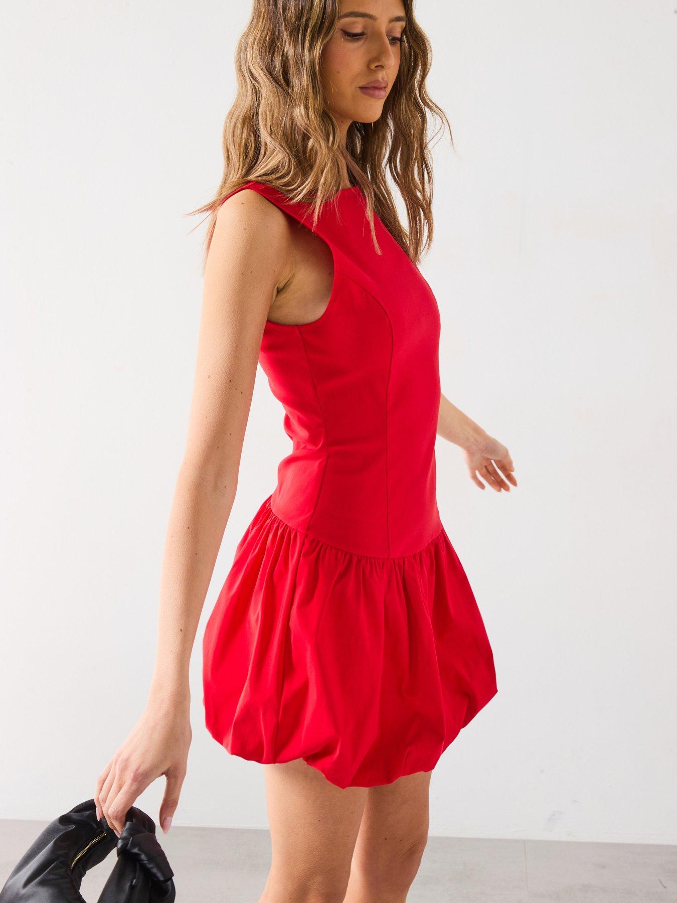 Image 6 of 6 of Mango Short Balloon Effect Dress - Red