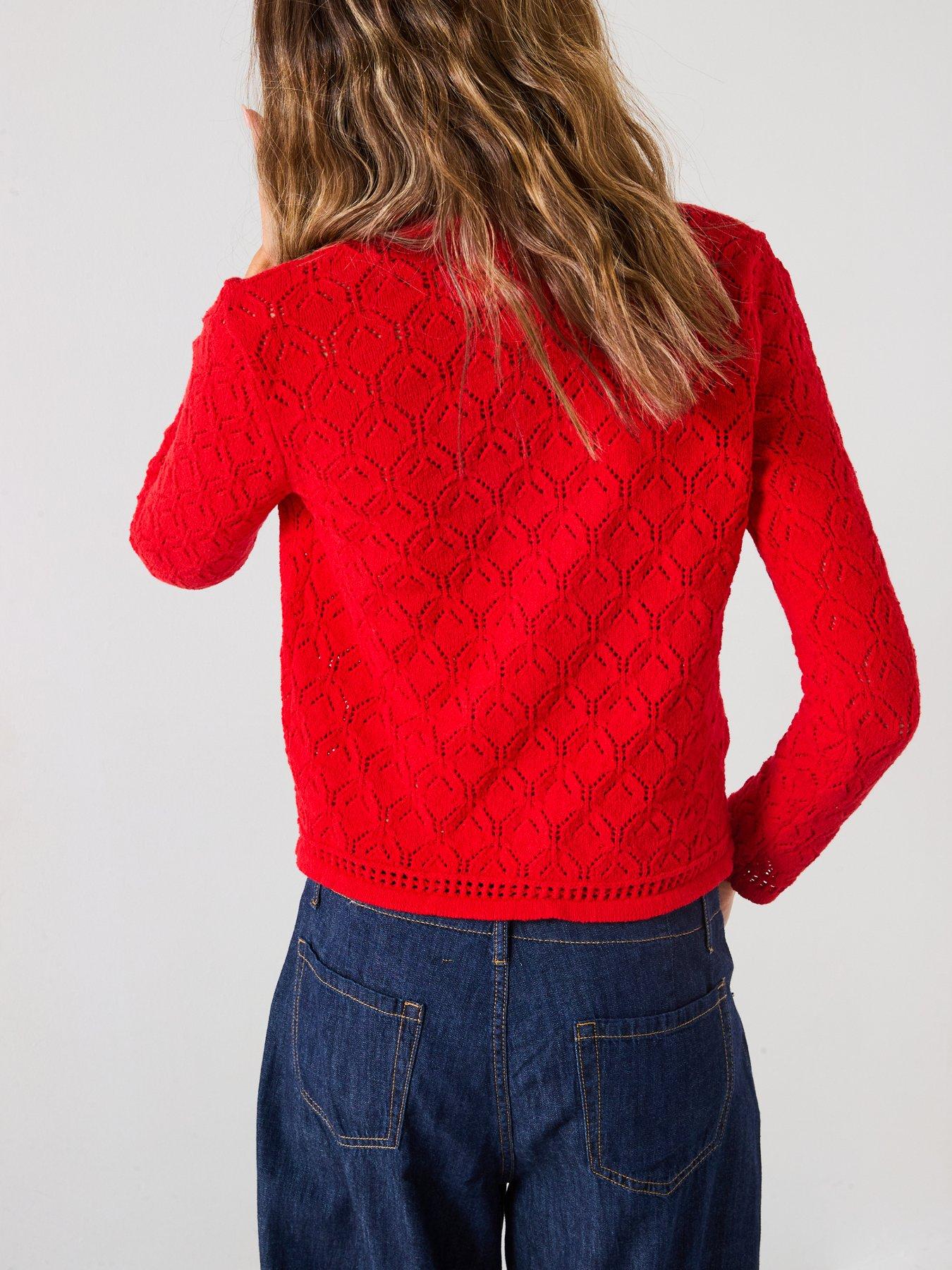 Image 2 of 6 of Mango Pattern Knit Detailed Cardigan - Red
