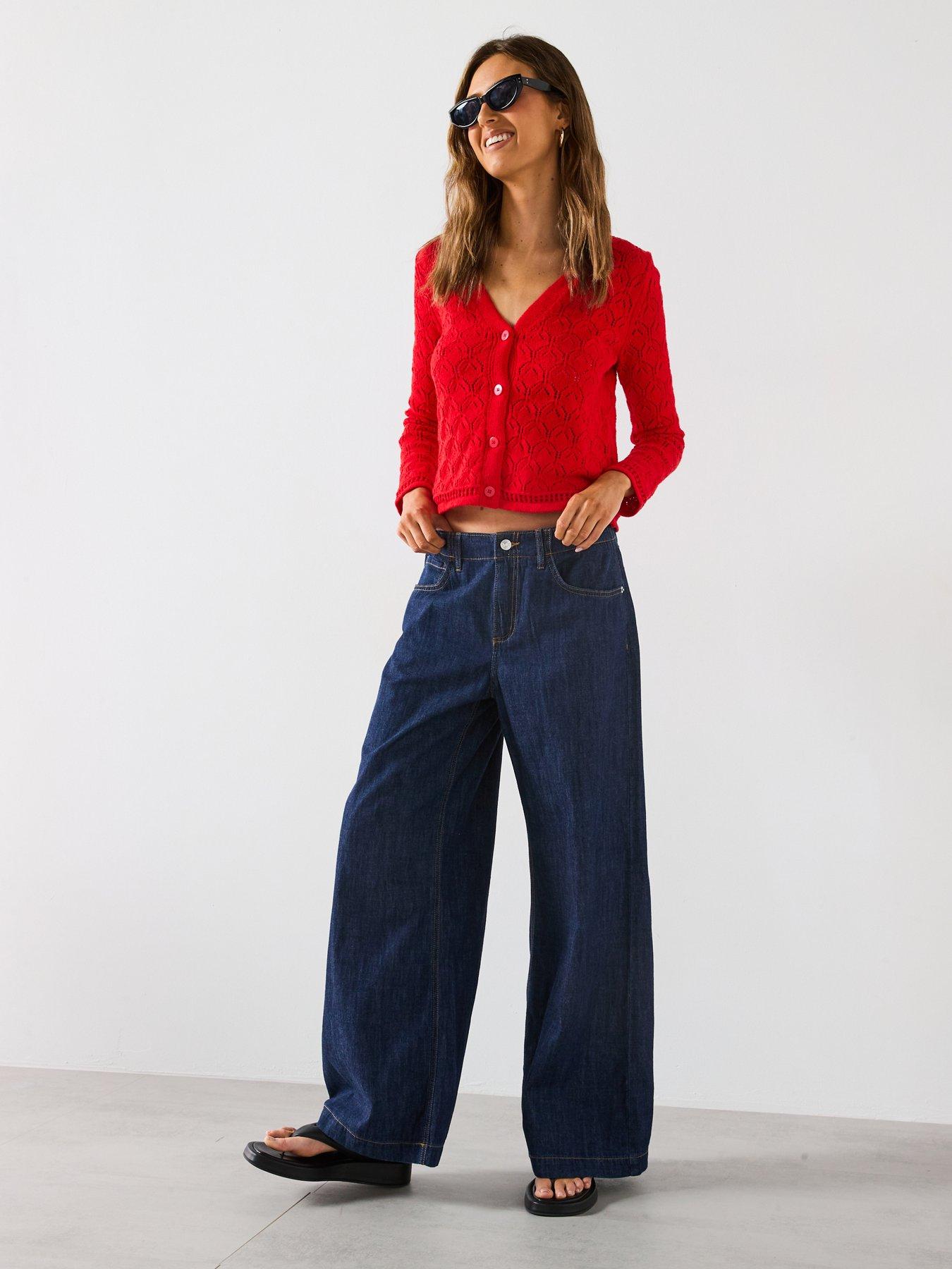 Image 3 of 6 of Mango Pattern Knit Detailed Cardigan - Red