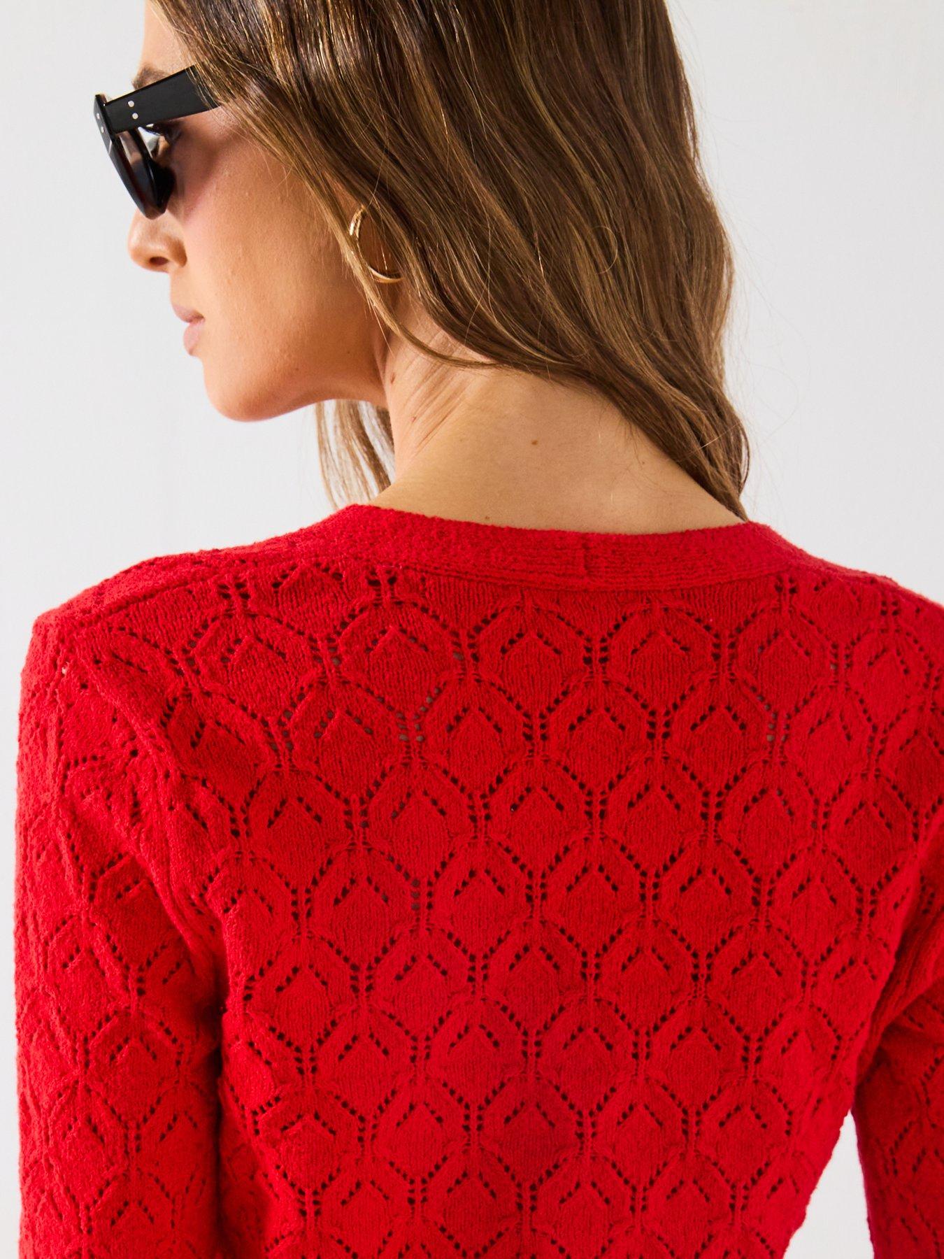Image 5 of 6 of Mango Pattern Knit Detailed Cardigan - Red