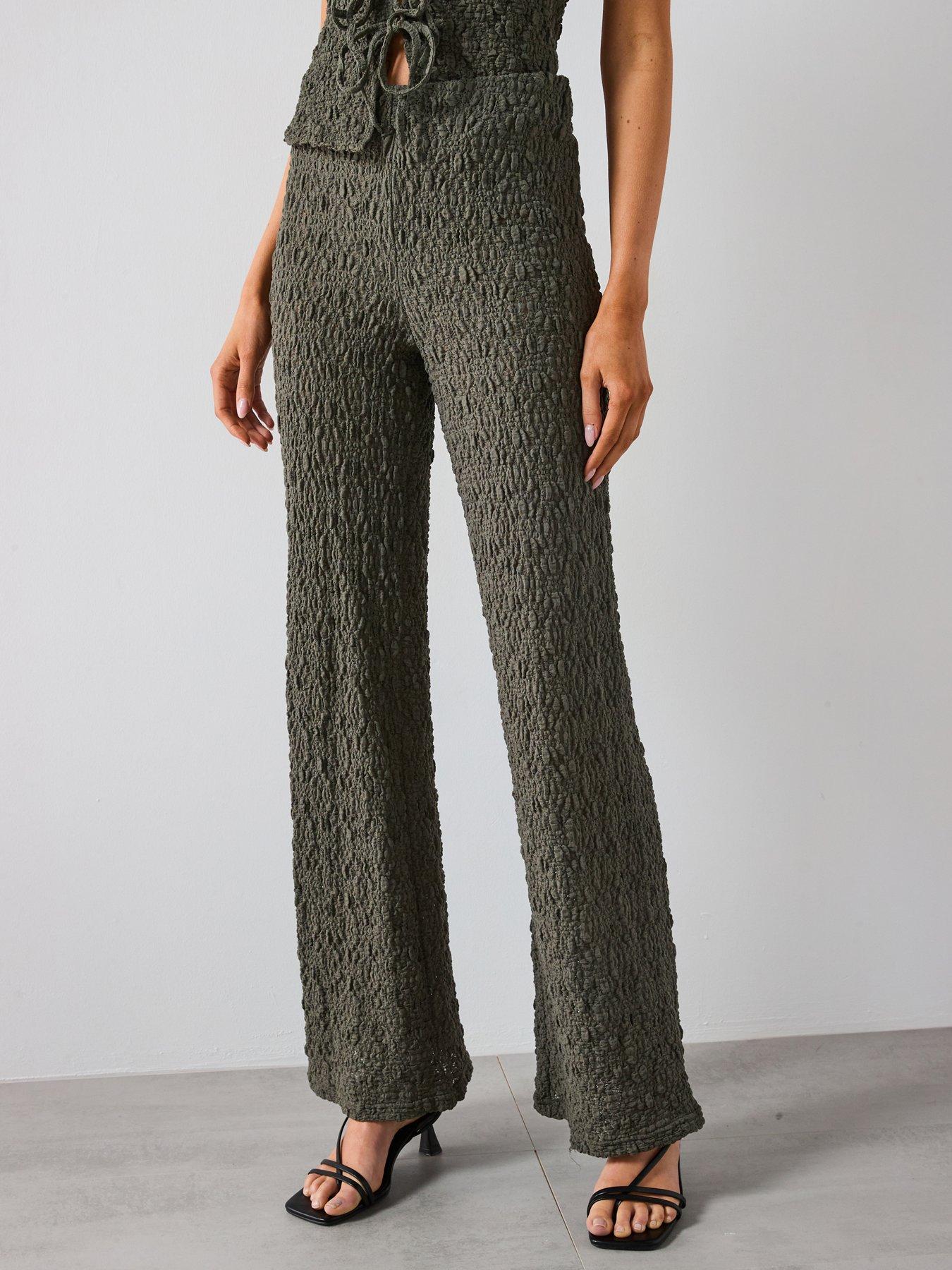 undefined Straight Textured Trousers - Khaki