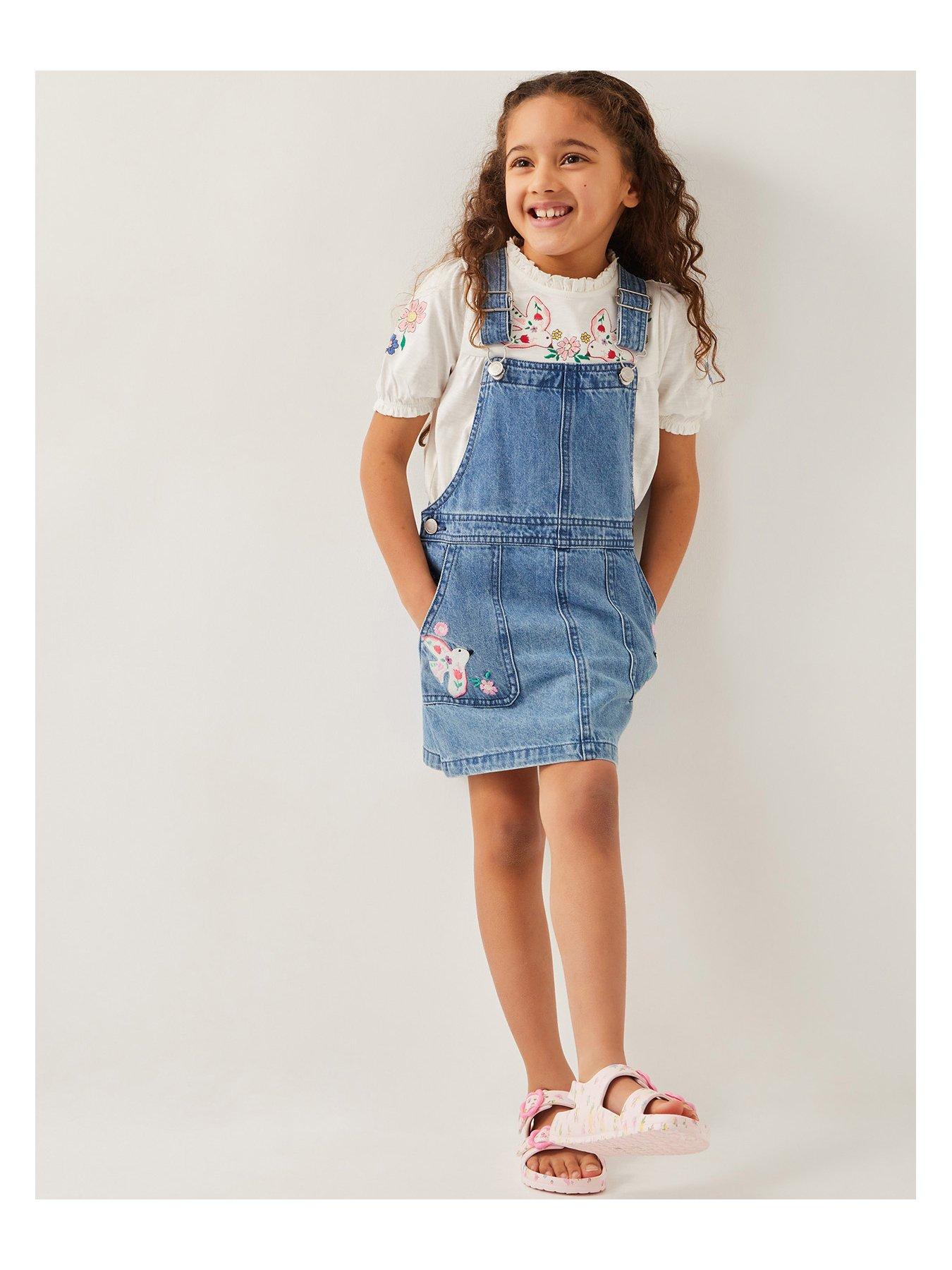 undefined Girls Denim Dungaree Pinafore Dress - Blue