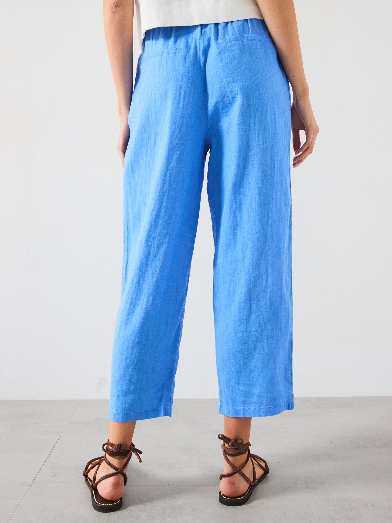 Image 2 of 6 of Mango Straight Linen-Blend Trousers - Blue
