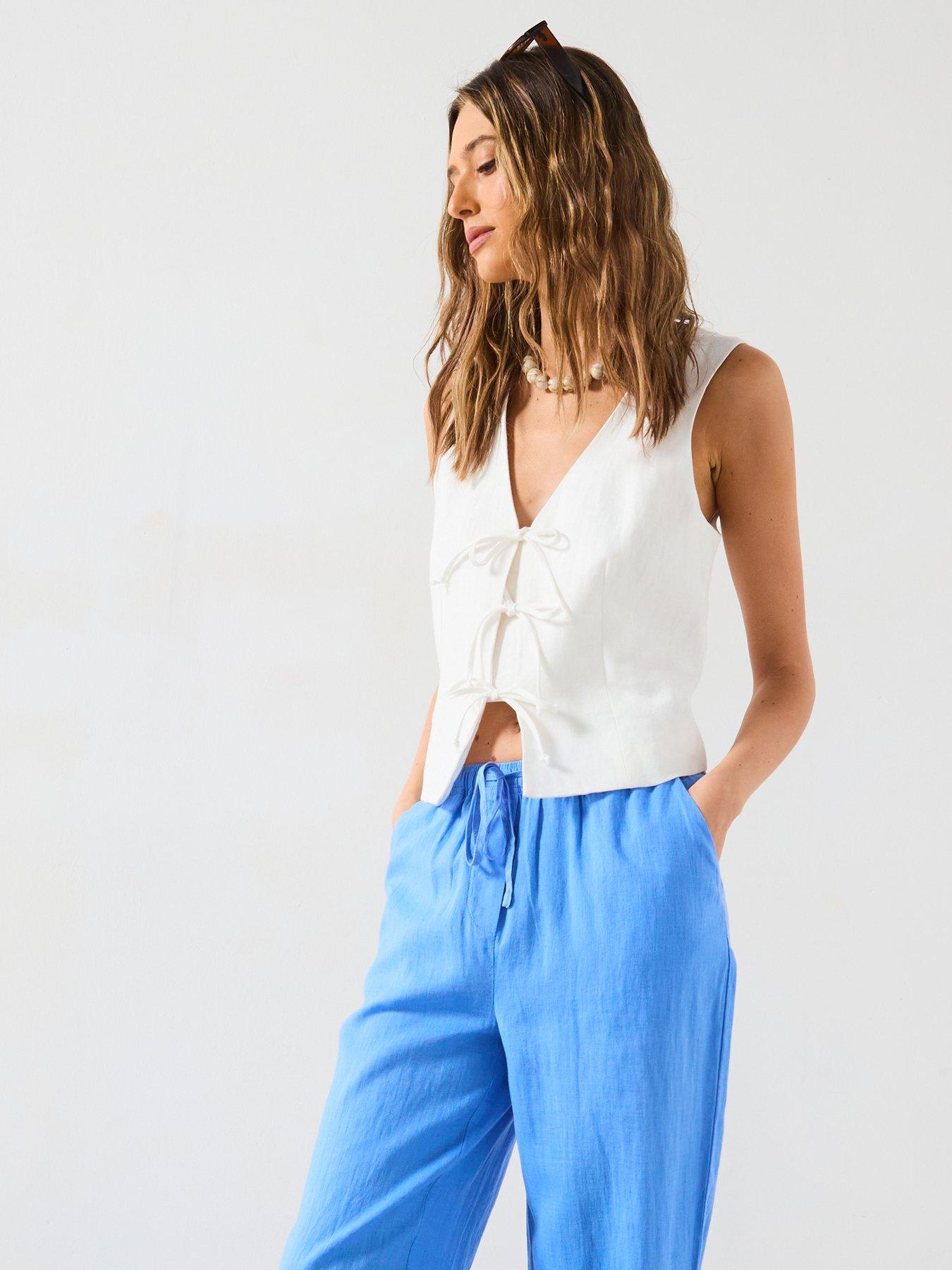 Image 5 of 6 of Mango Straight Linen-Blend Trousers - Blue