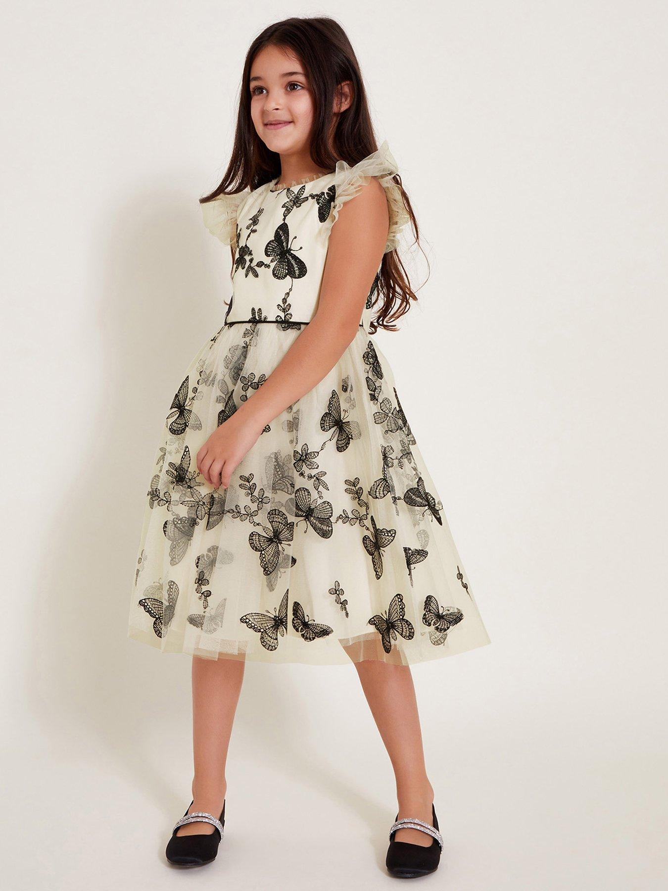 undefined Girls Savannah Monochrome Butterfly Dress - Light Cream