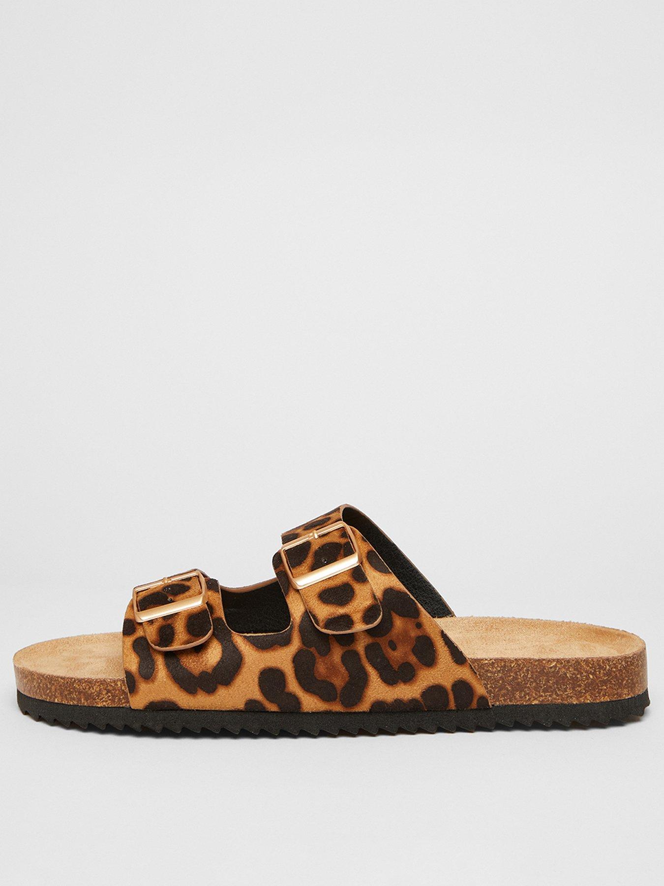 undefined Leopard Print Double Buckle Flat Sandals