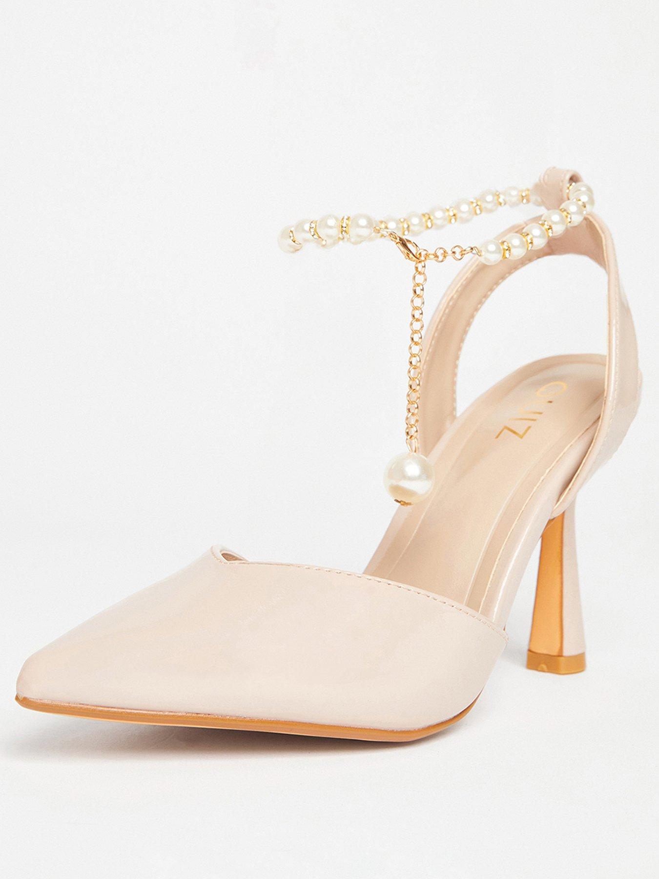 Image 2 of 5 of Quiz Nude Pearl Strap Court Heels