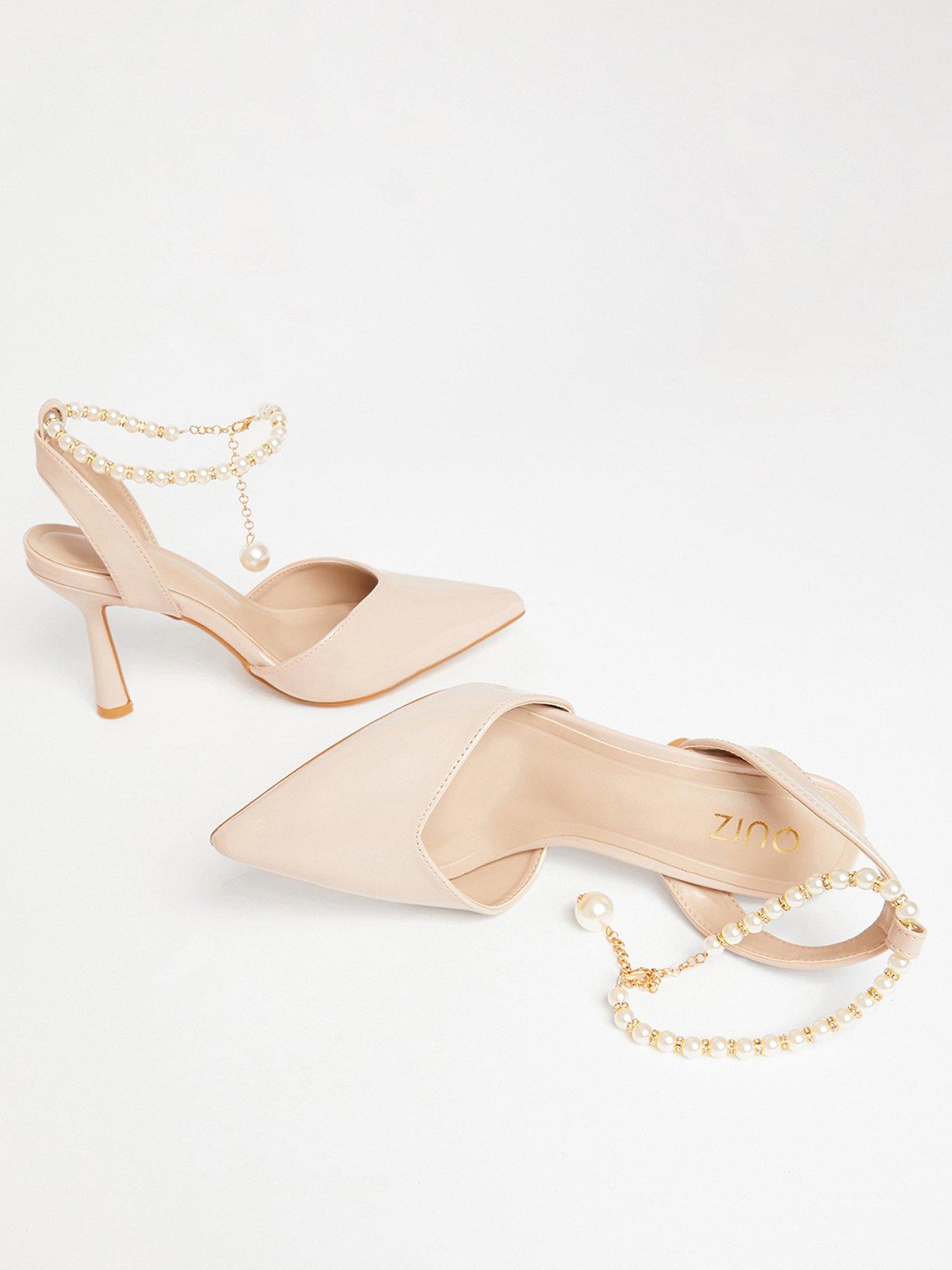 Image 3 of 5 of Quiz Nude Pearl Strap Court Heels