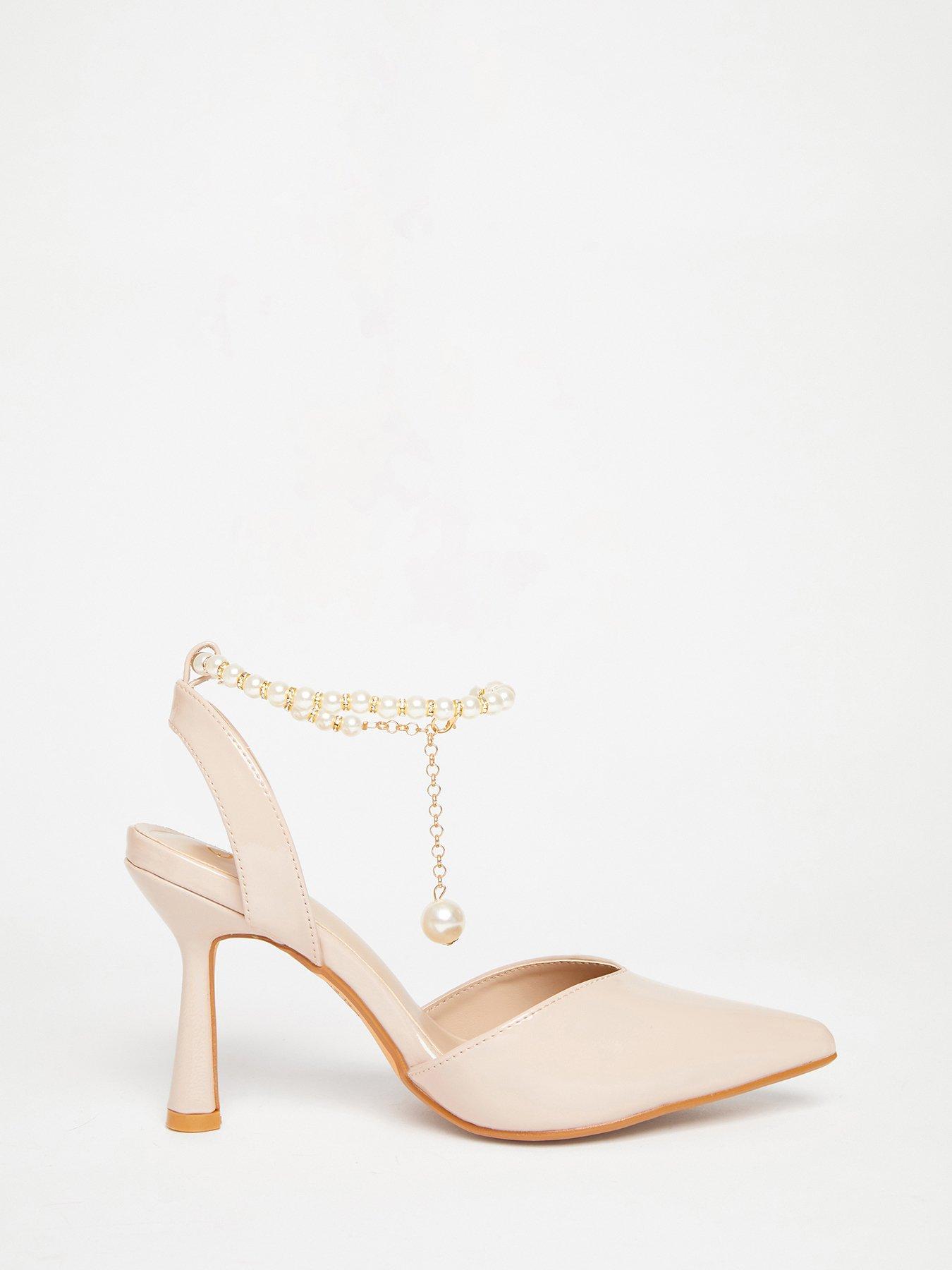 Image 5 of 5 of Quiz Nude Pearl Strap Court Heels