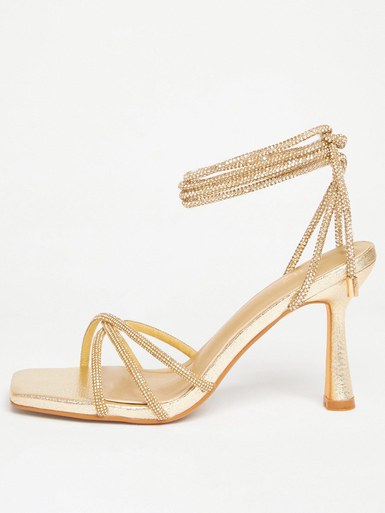 Quiz Gold Diamante Lace Up Heels Very