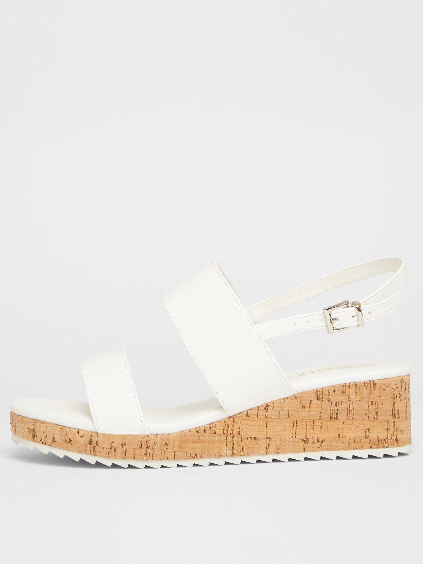 undefined Wide Fit White Double Strap Low Wedges