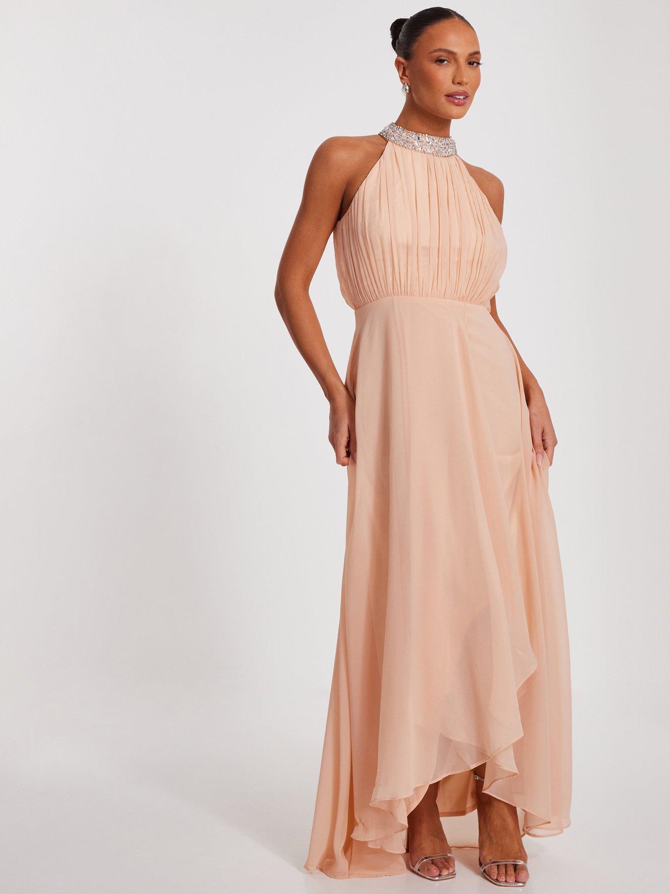 blush pink bridesmaid dresses quiz Quiz Curve Blush Chiffon Bardot Maxi Dress