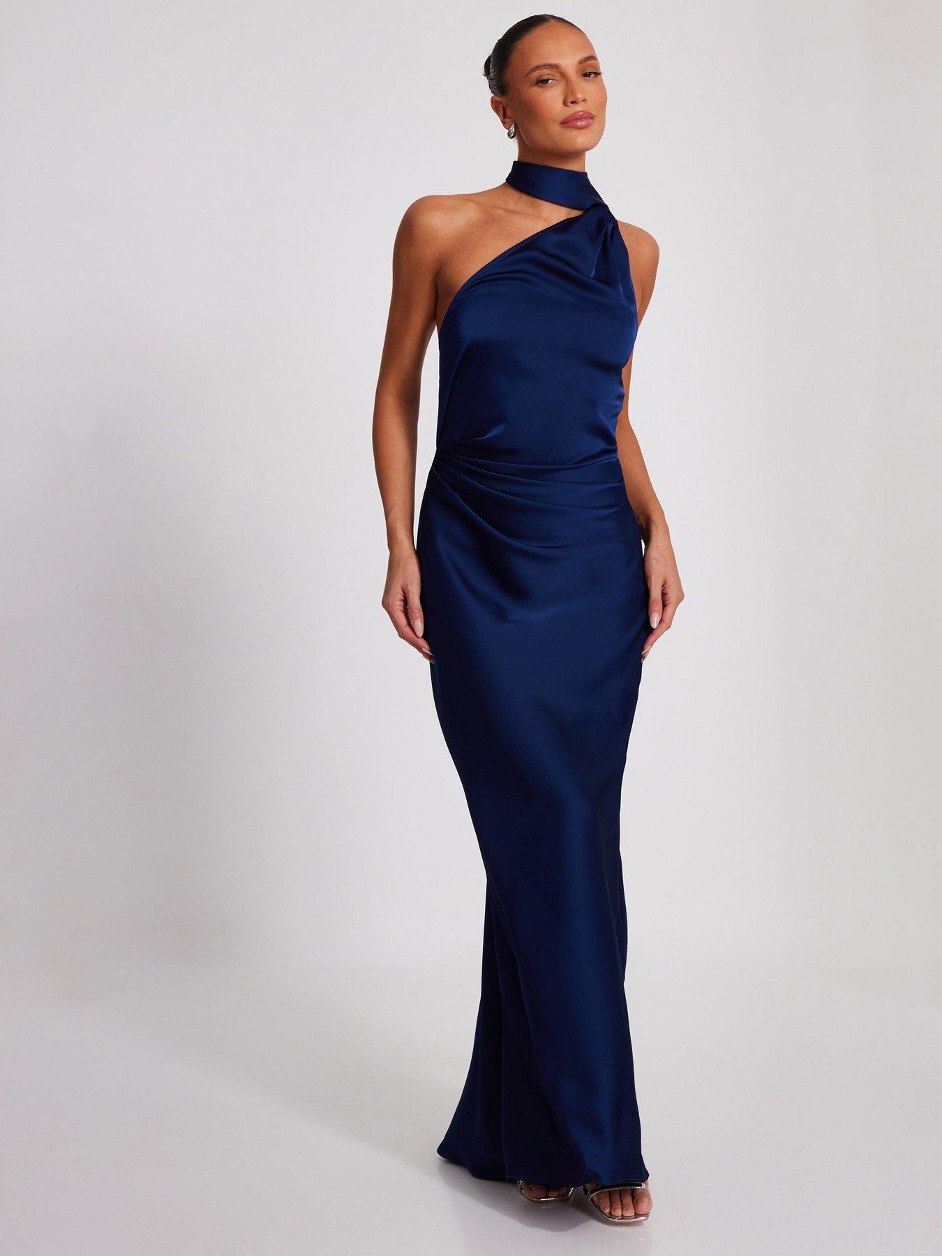 wrap neck satin dress Dessy Collection Cowl Neck Maxi Dress