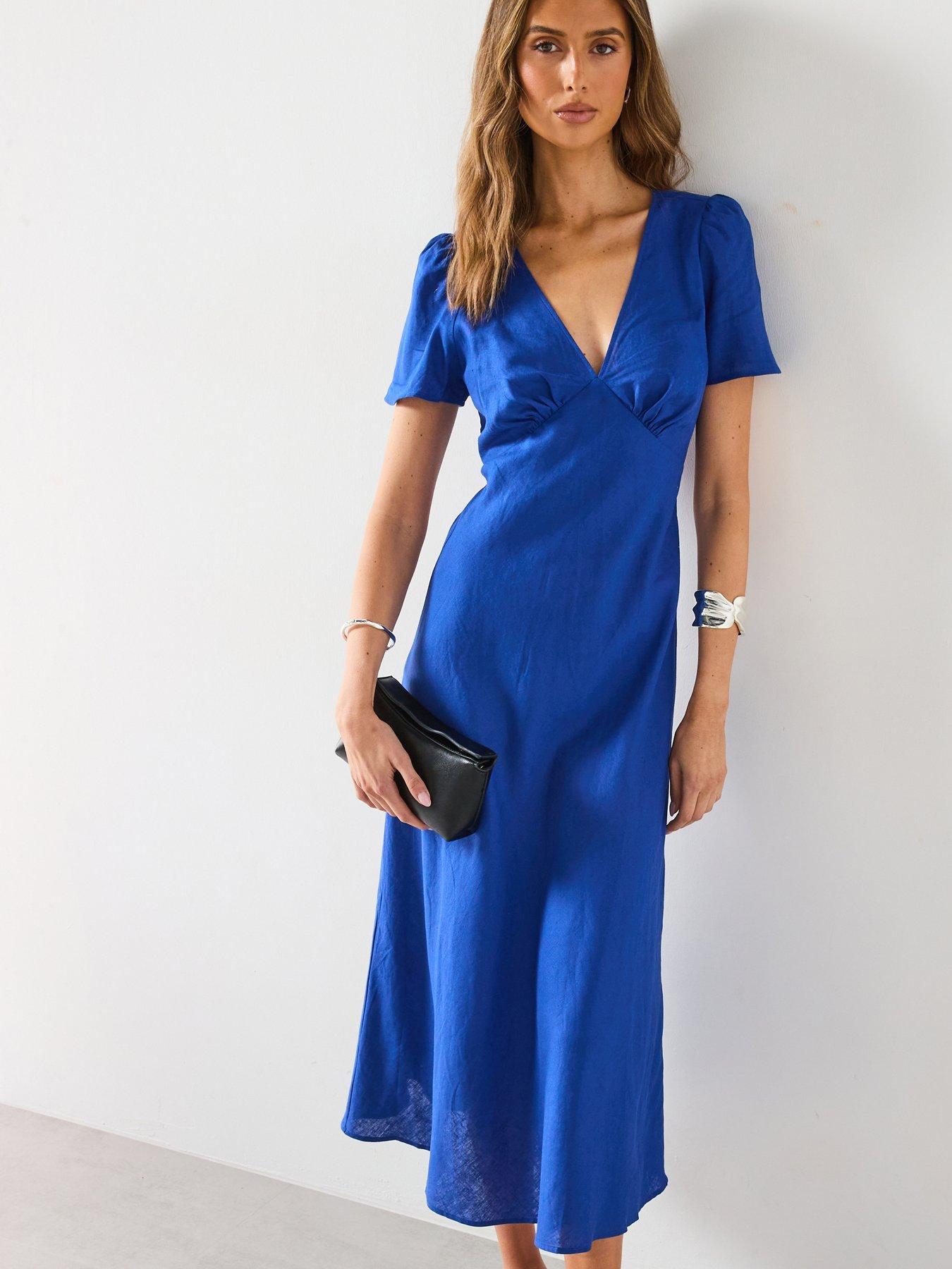 undefined Floral Linen-Blend Dress - Blue