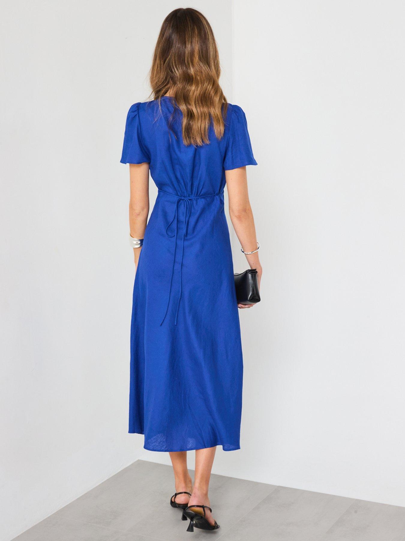 Image 2 of 6 of Mango Floral Linen-Blend Dress - Blue