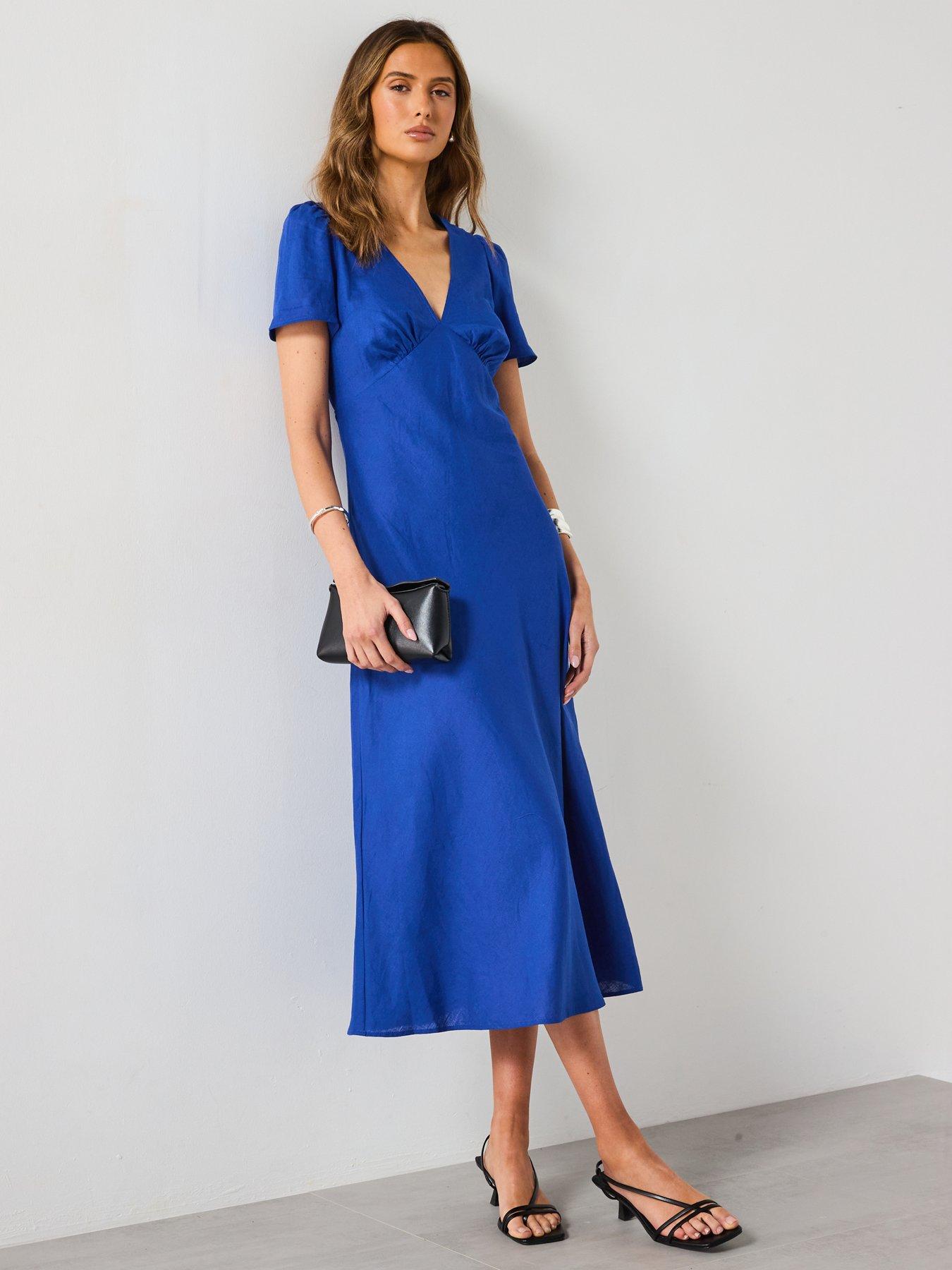 Image 3 of 6 of Mango Floral Linen-Blend Dress - Blue
