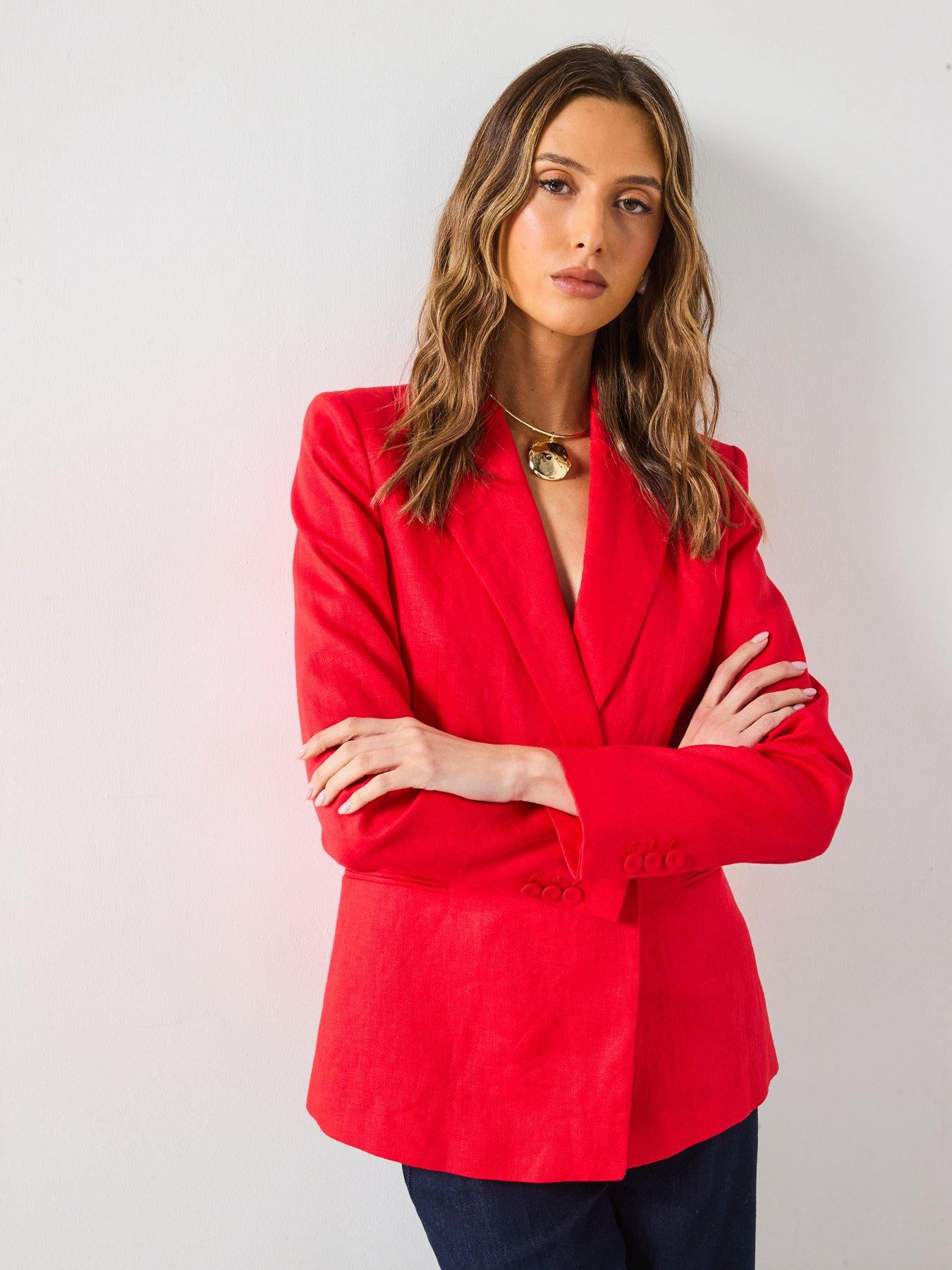 strapless open back dress Quilla Red Feather Crystal Sleeve Backless Blazer Dress main image 1