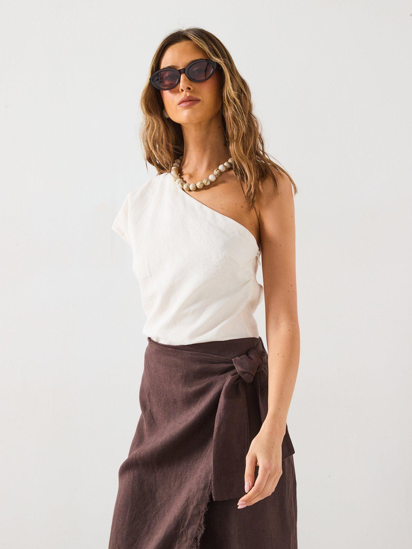 undefined Asymmetrical Linen Top - Cream
