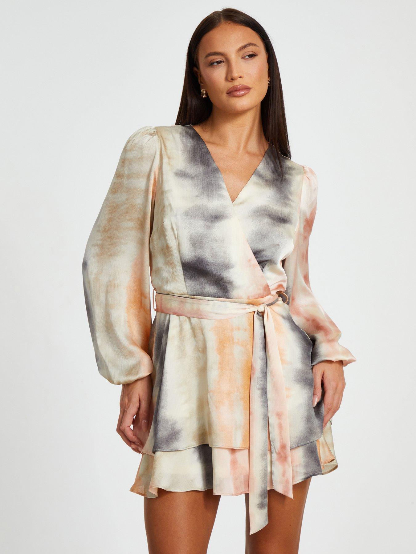 undefined Satin Marble Print Wrap Dress