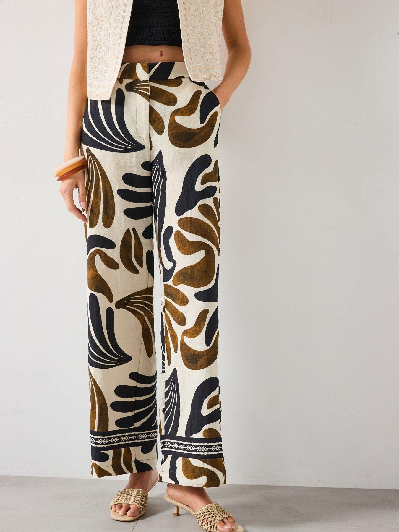 undefined Abstract-Print Wide Leg Trousers - Cream
