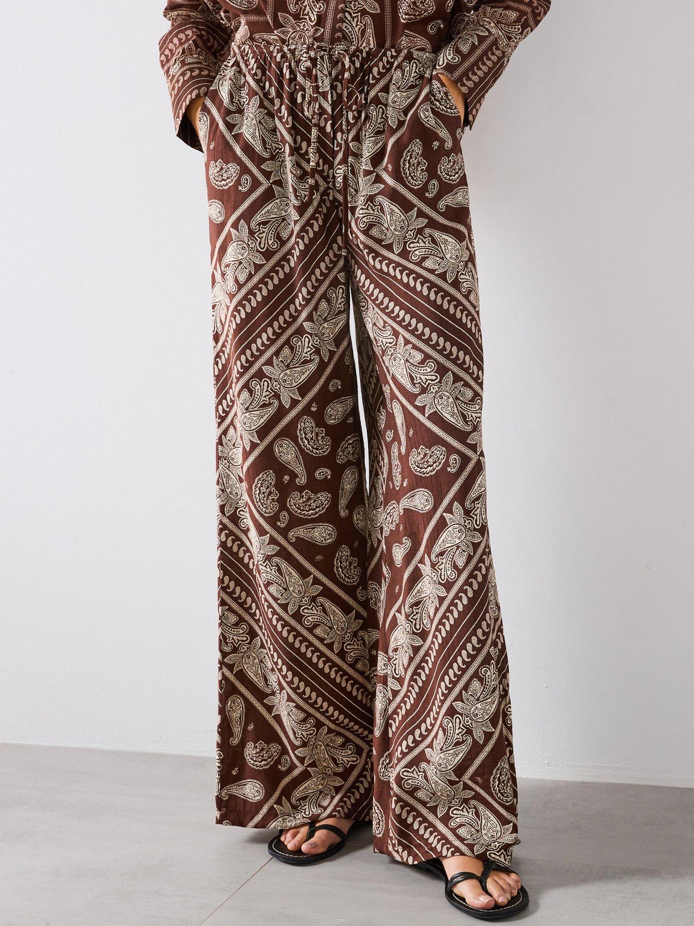 undefined Paisley Wide Leg Pants - Brown