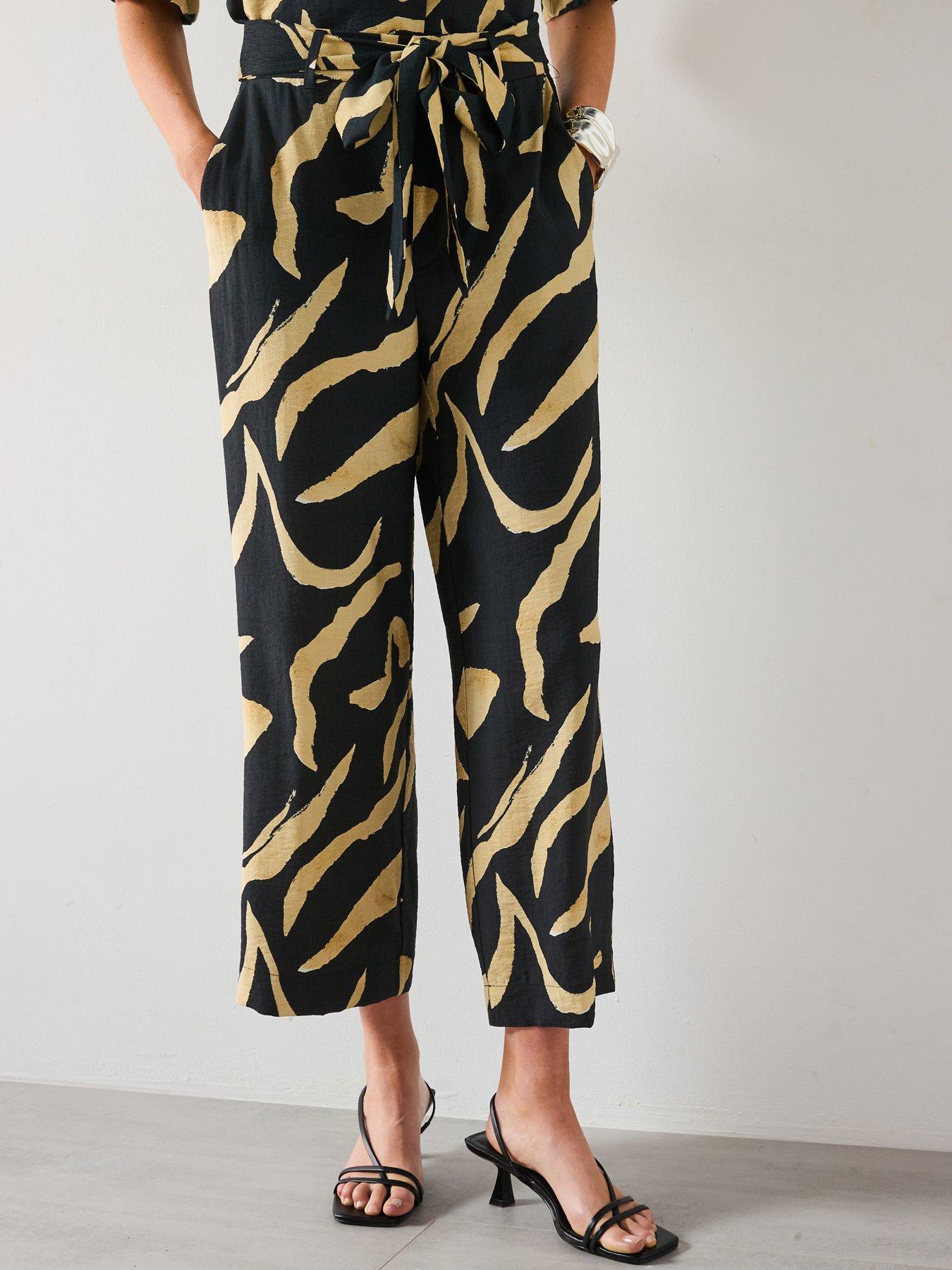 Mango Printed Straight-Fit Trousers With Belt - Black