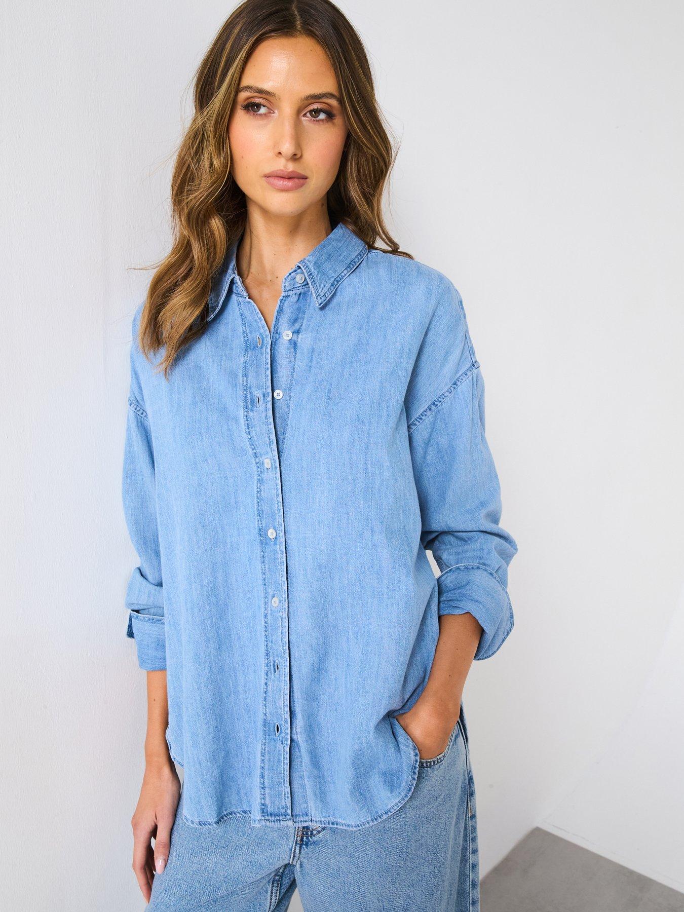 Mango Oversized Denim Shirt Blue Very