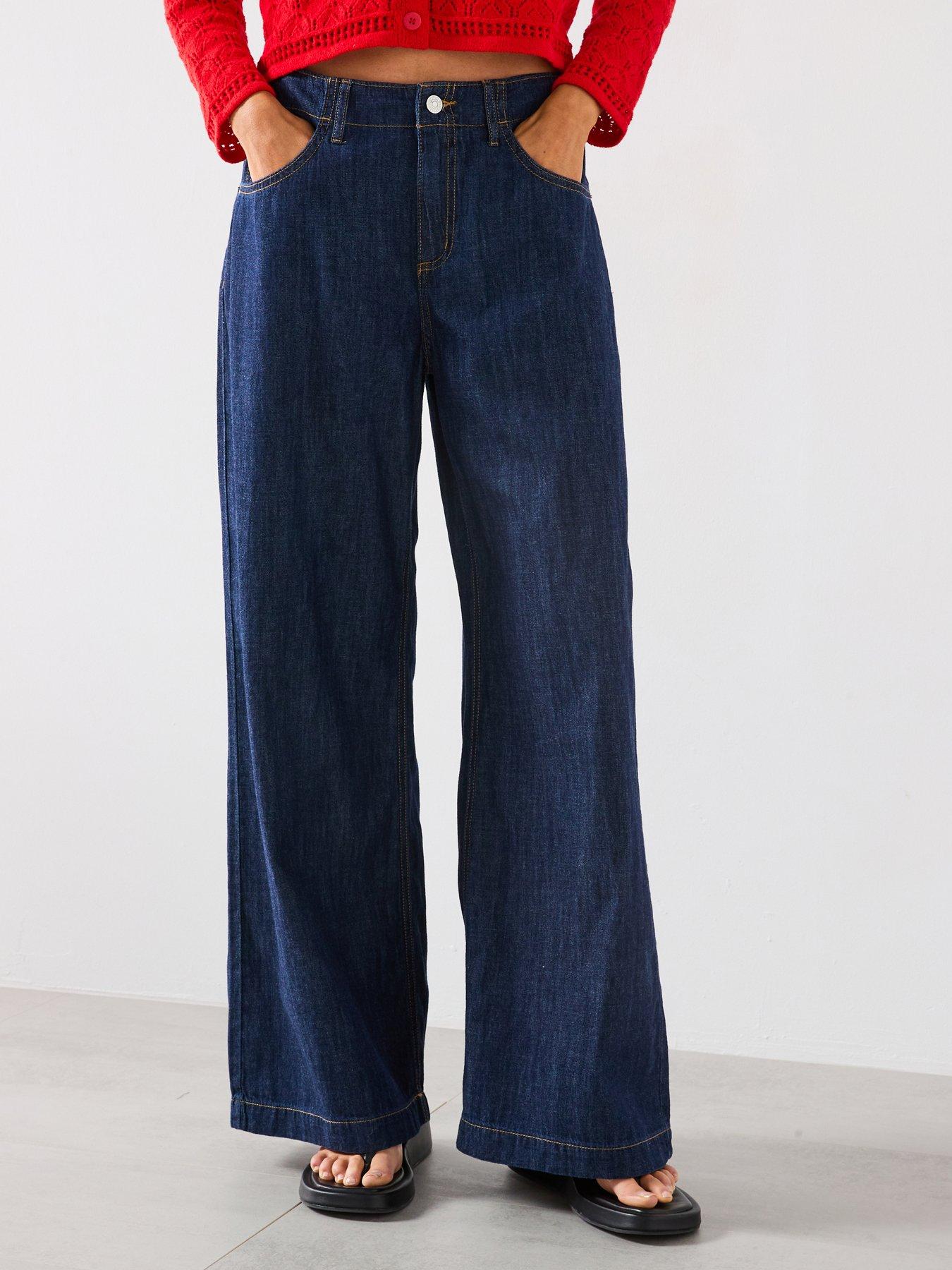 undefined Wide Leg Mid-Rise Jeans - Blue