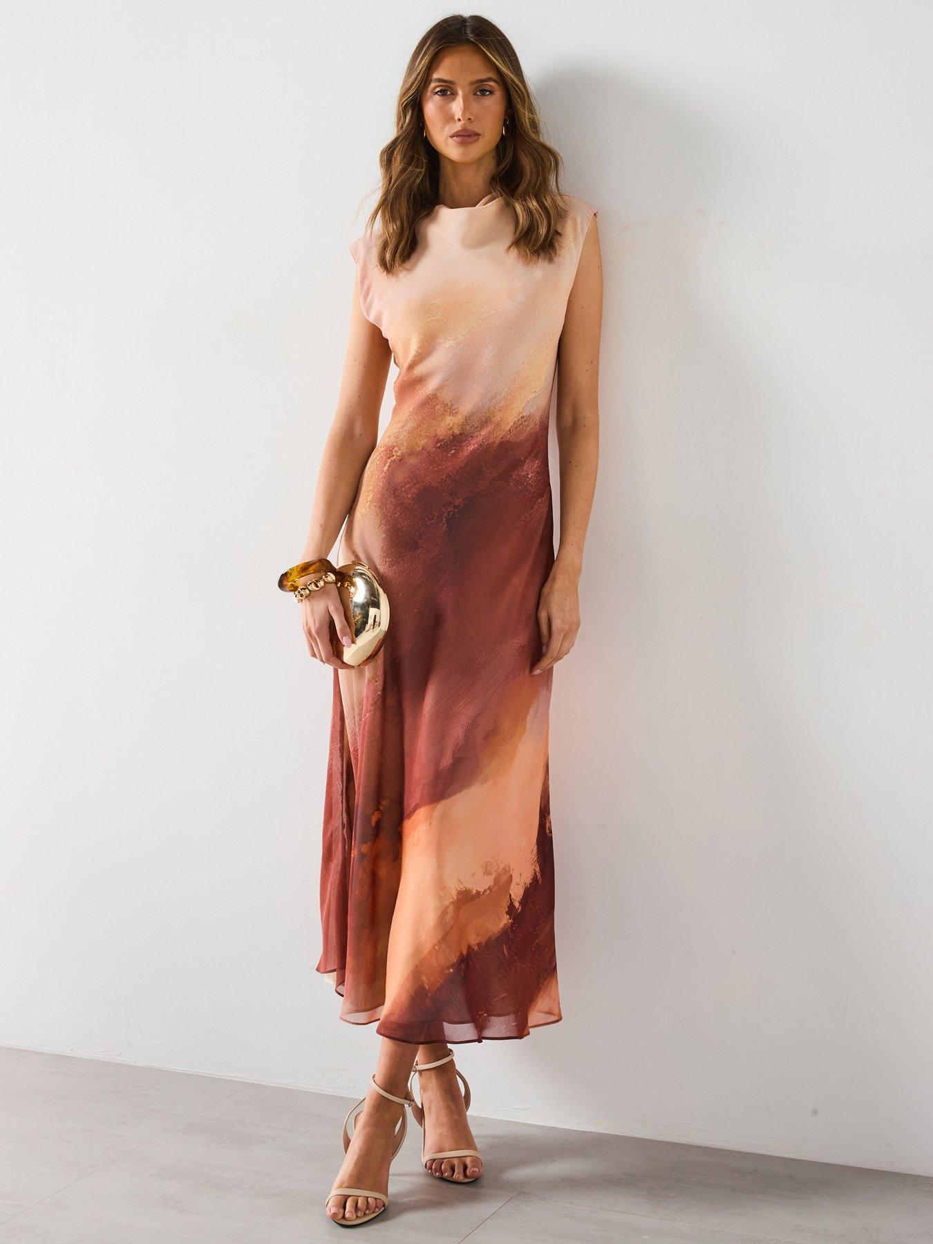 undefined Long Gradient Dress - Orange