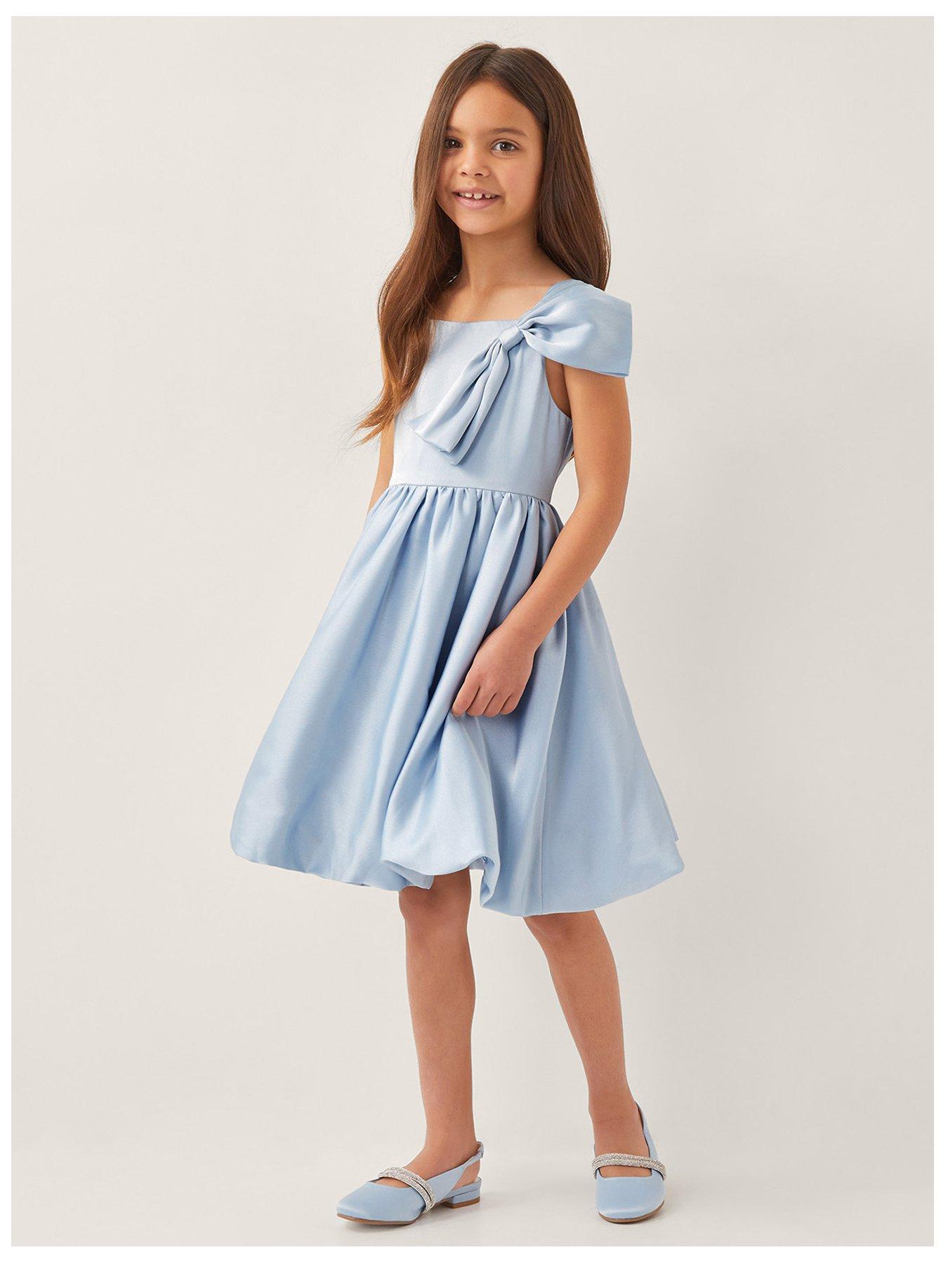 undefined Girls Freya Bow Strap Satin Party Dress - Light Blue