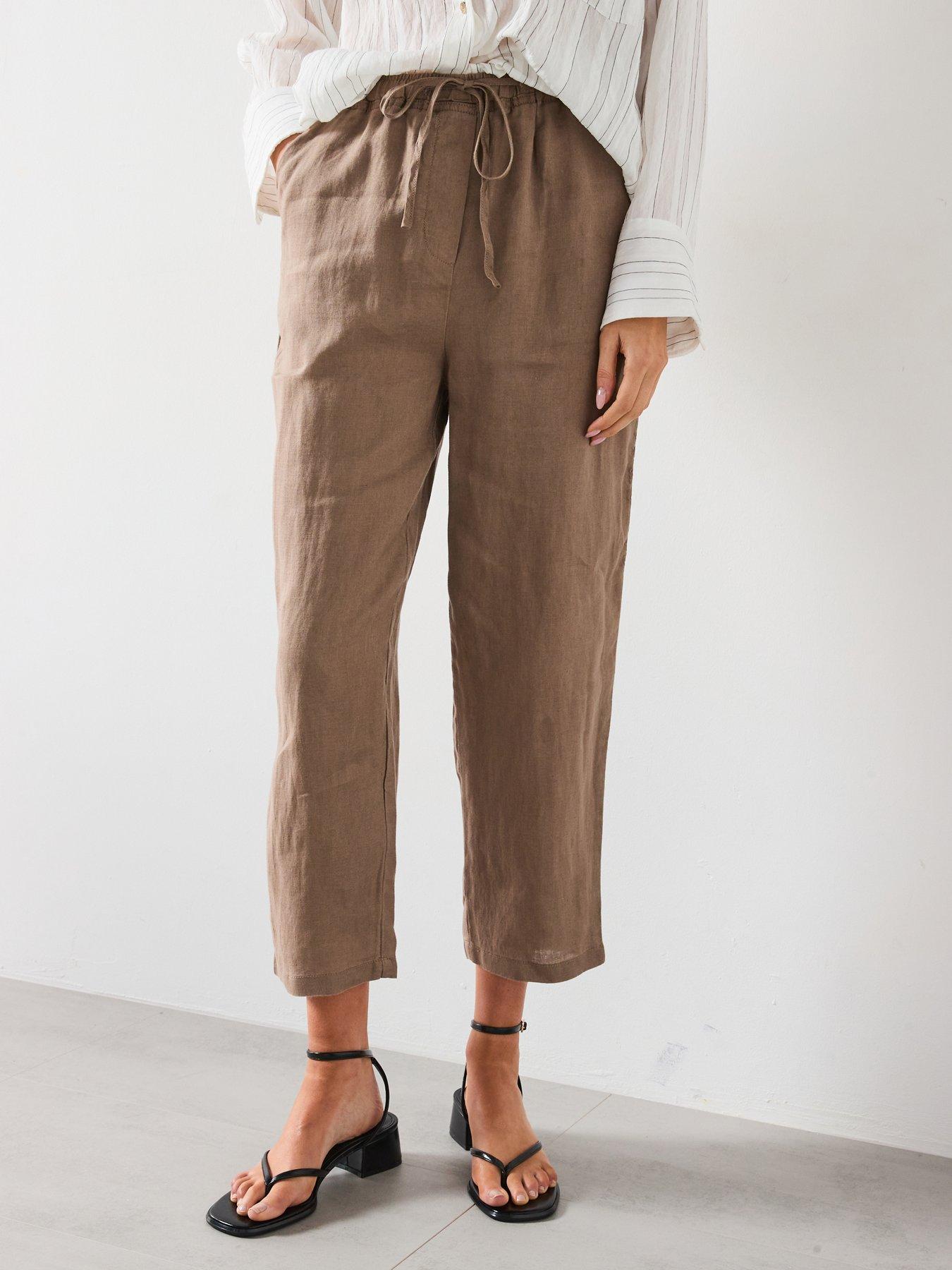 undefined Straight Linen-Blend Trousers - Grey