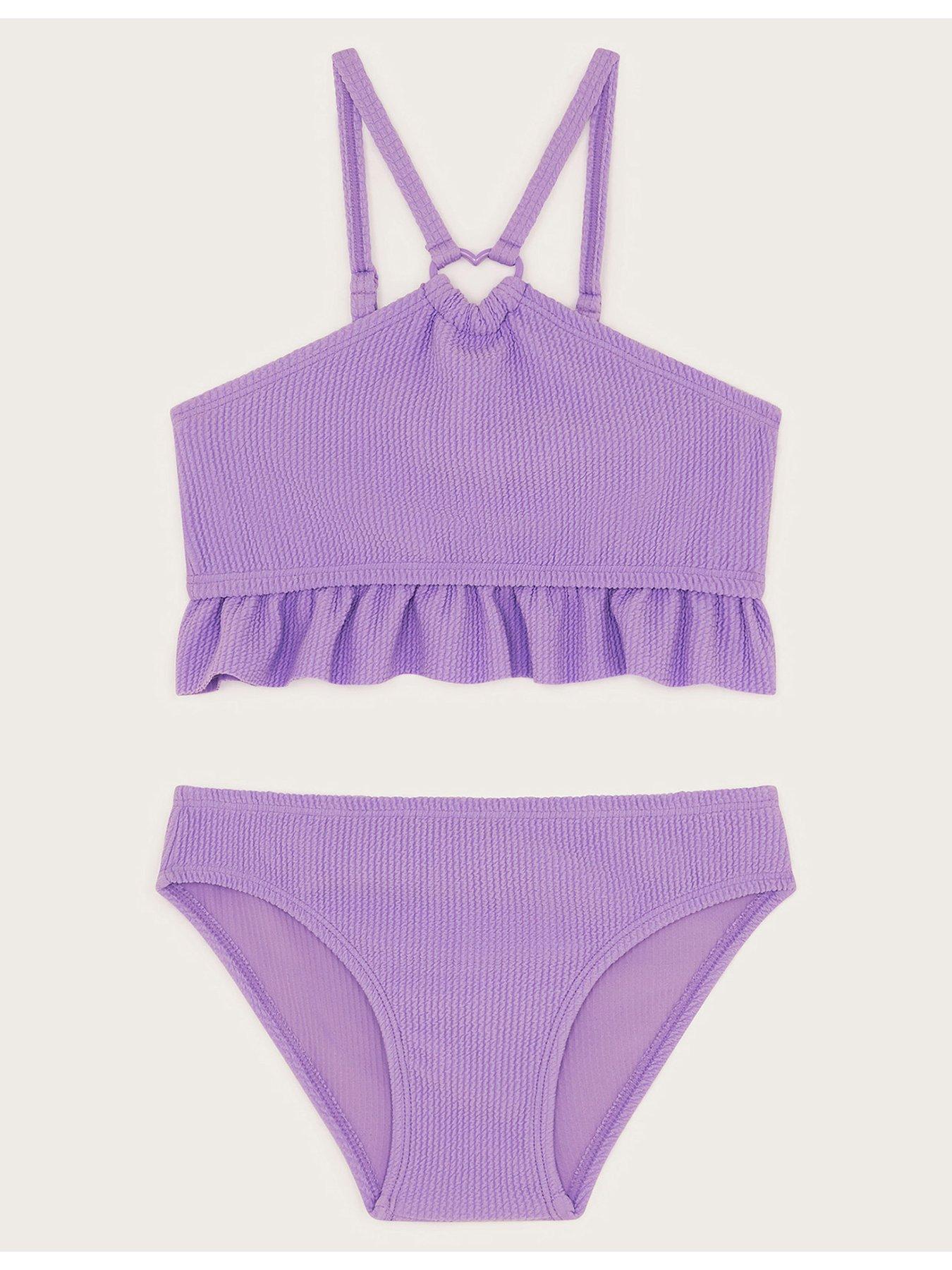 undefined Girls Frilly Seersucker Bikini Set - Light Purple
