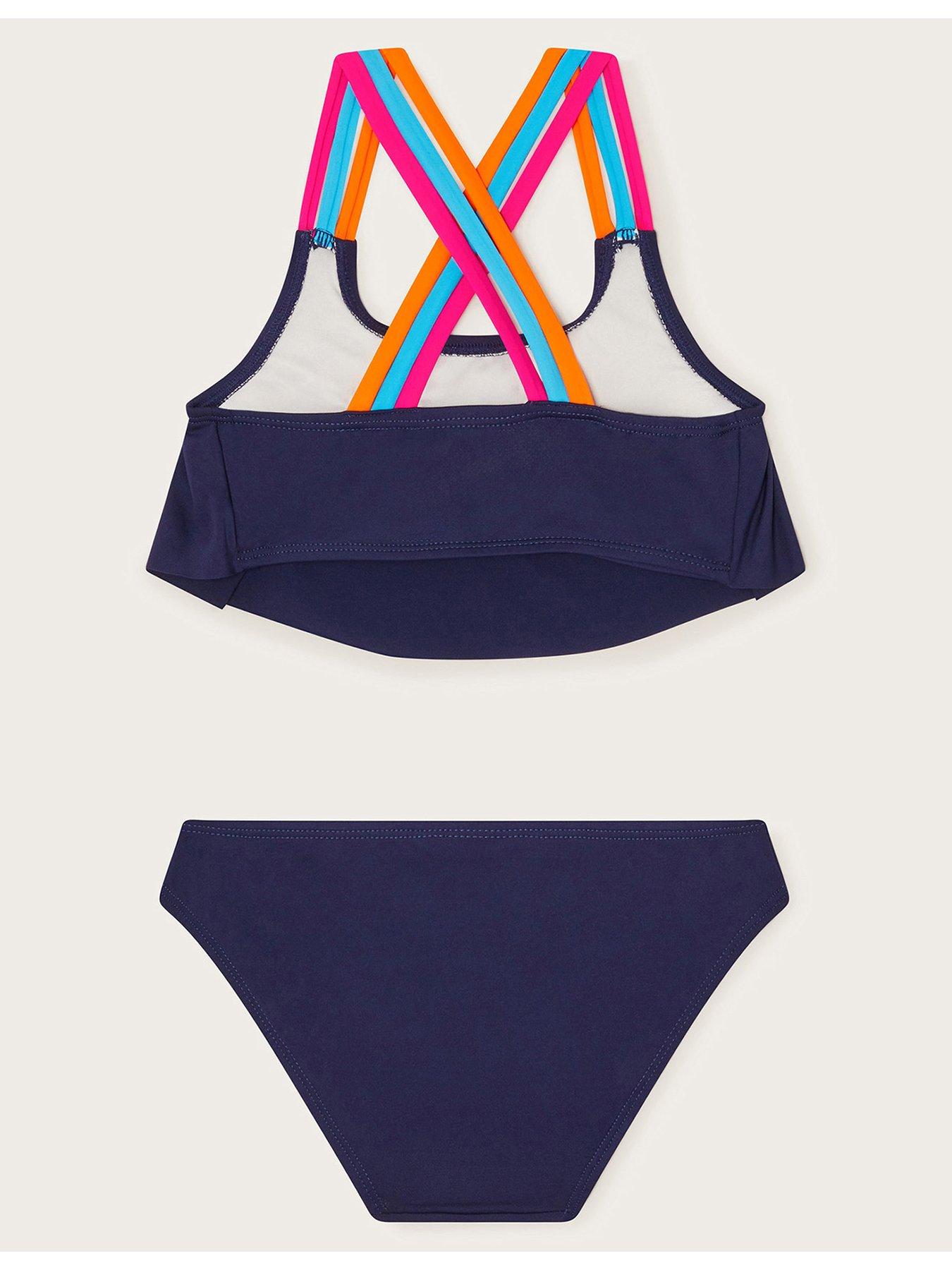 Image 2 of 3 of Monsoon Girls Cross-Back Strap Frill Bikini Set - Navy