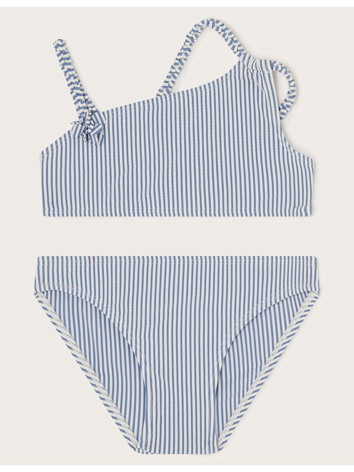 undefined Girls Stripe Asymmetrical Bikini Set - Blue