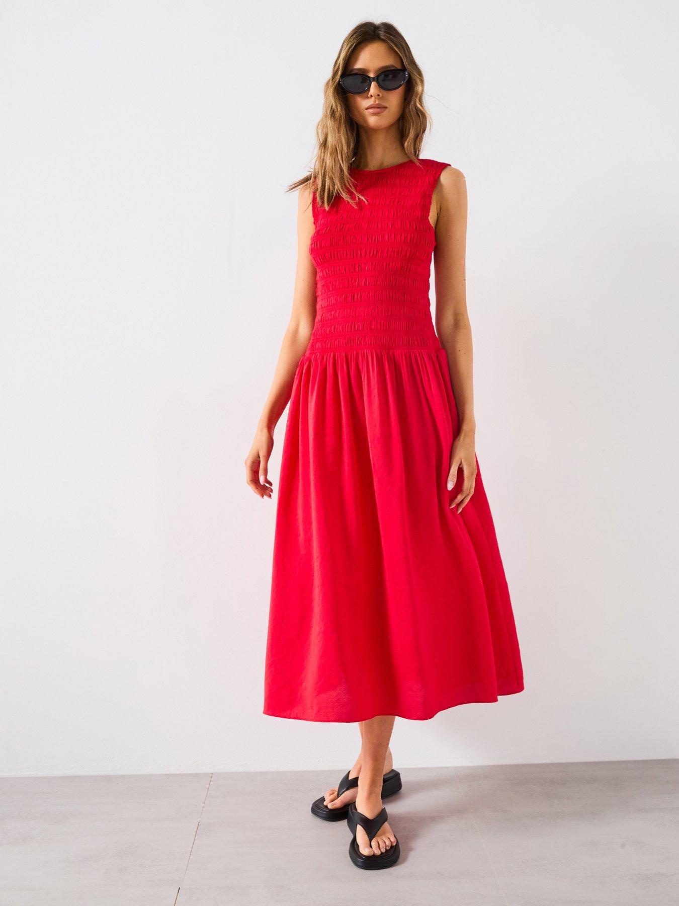 undefined Flare Dress With Gathered Body - Red