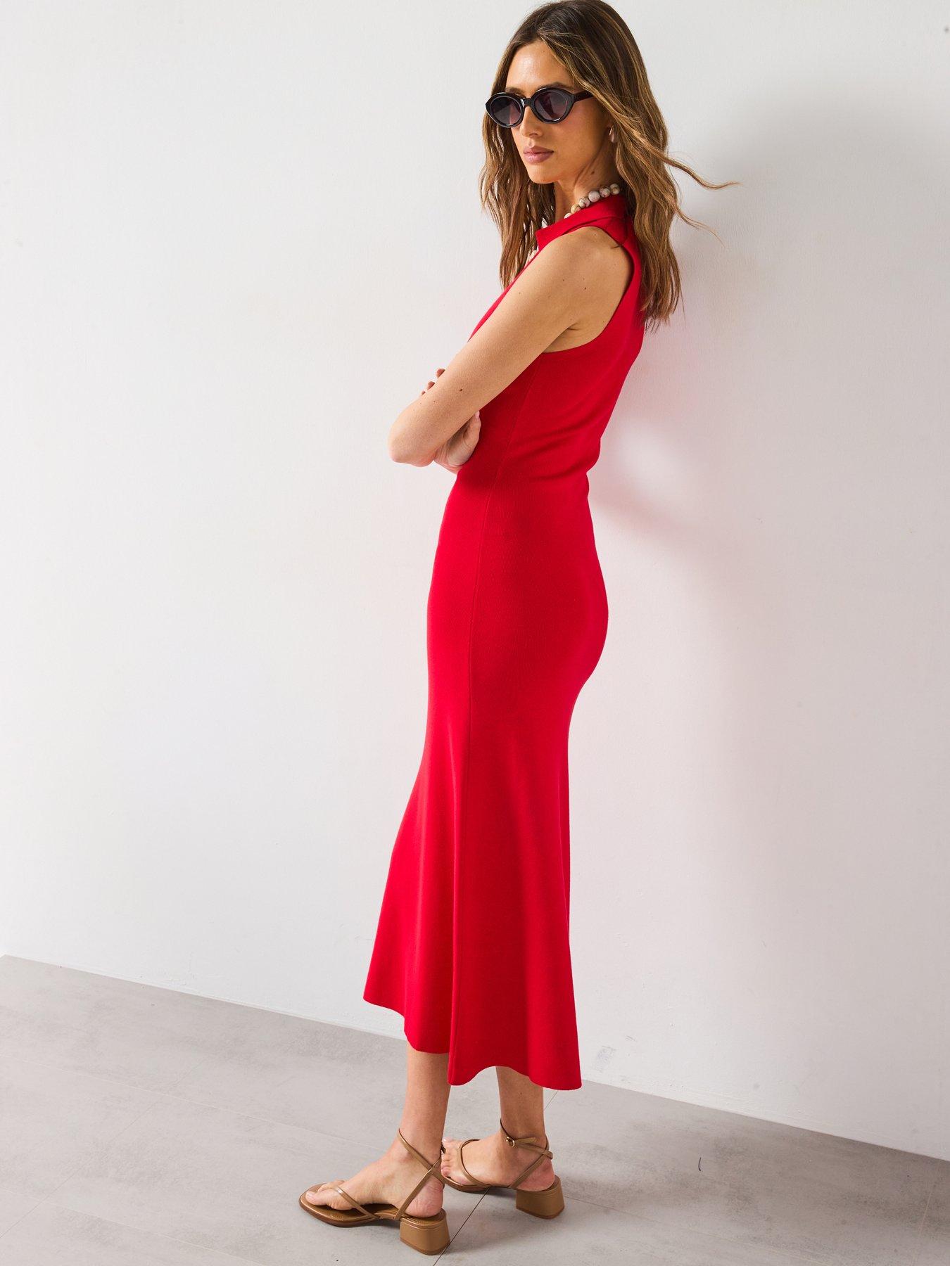 Mango Knitted Midi-Dress With Lapels Red Very