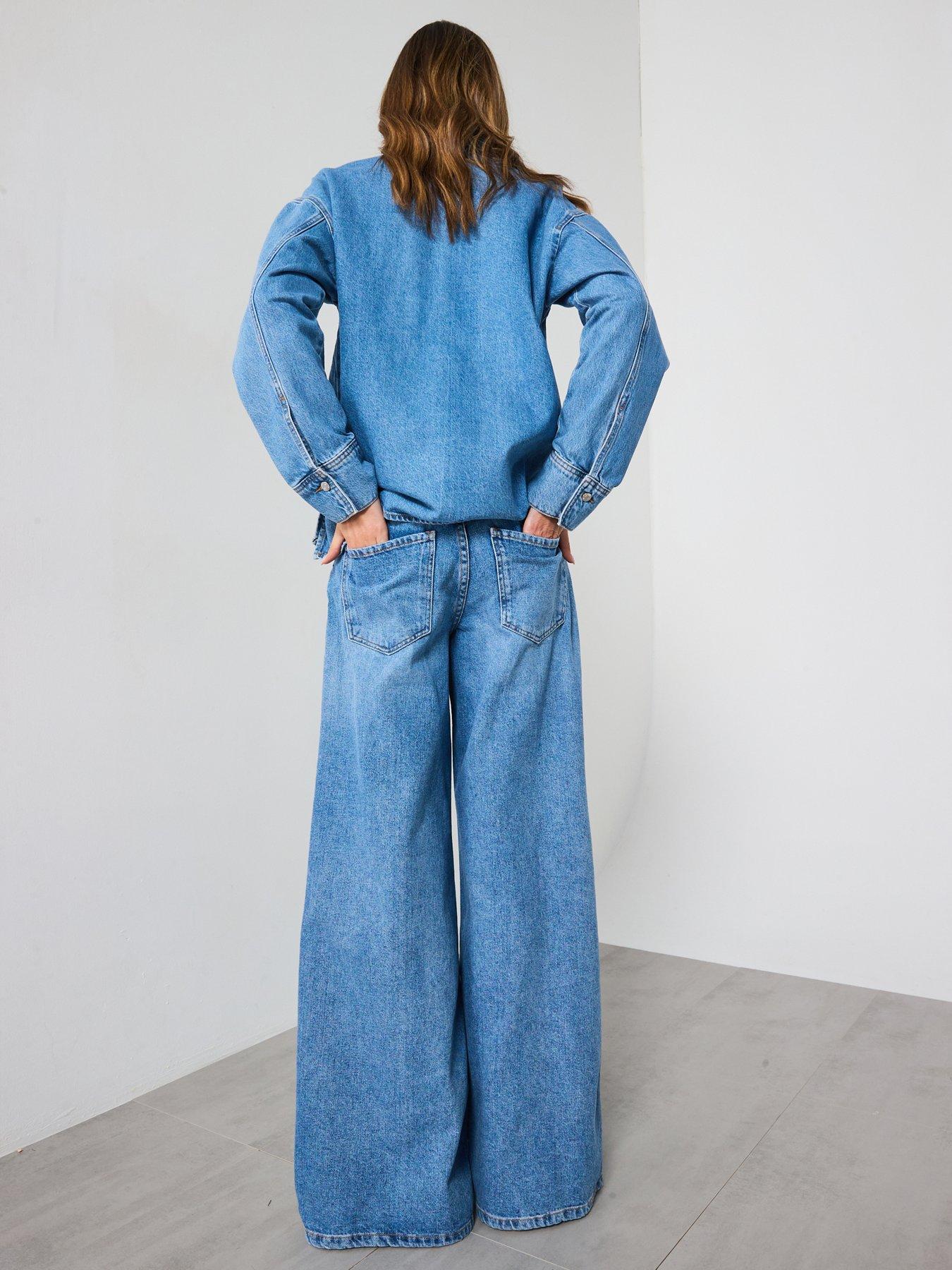Image 6 of 6 of Mango Low-Rise Wideleg Jeans With Belt - Blue