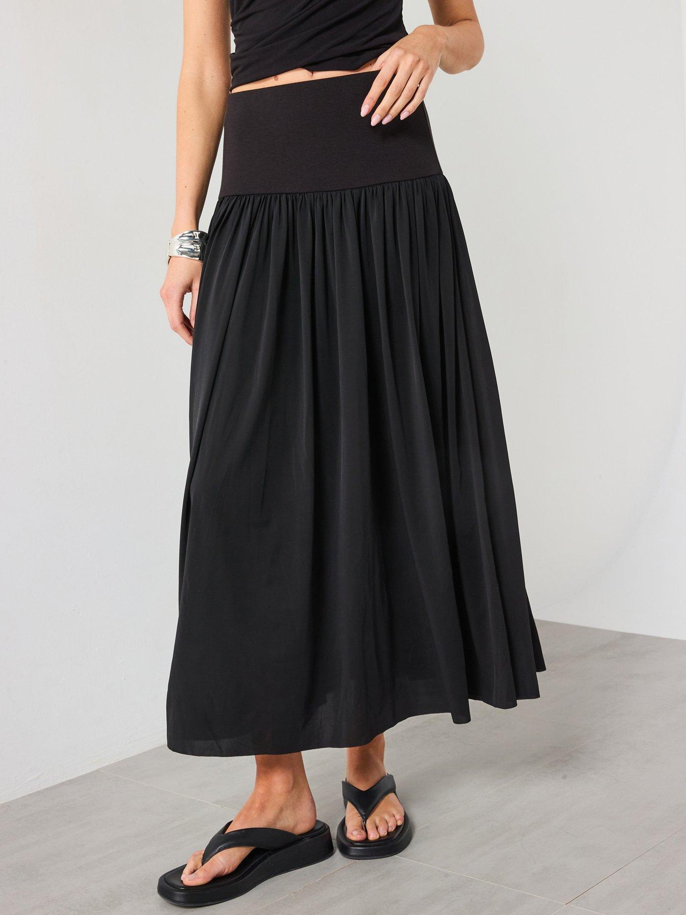 undefined Long Gathered Skirt - Black