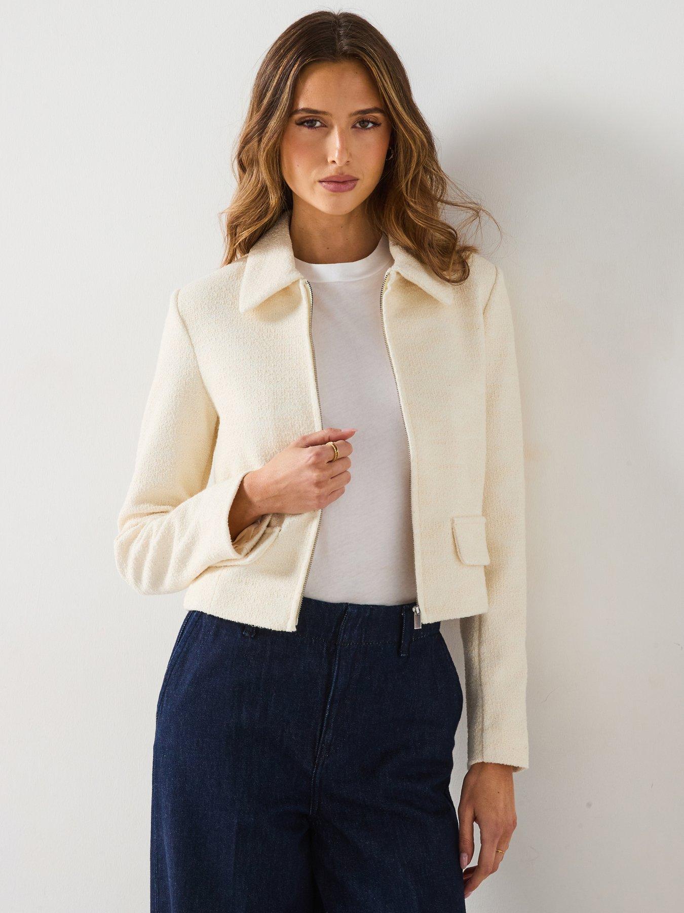 undefined Cotton-Blend Jacket With Lapel - Cream